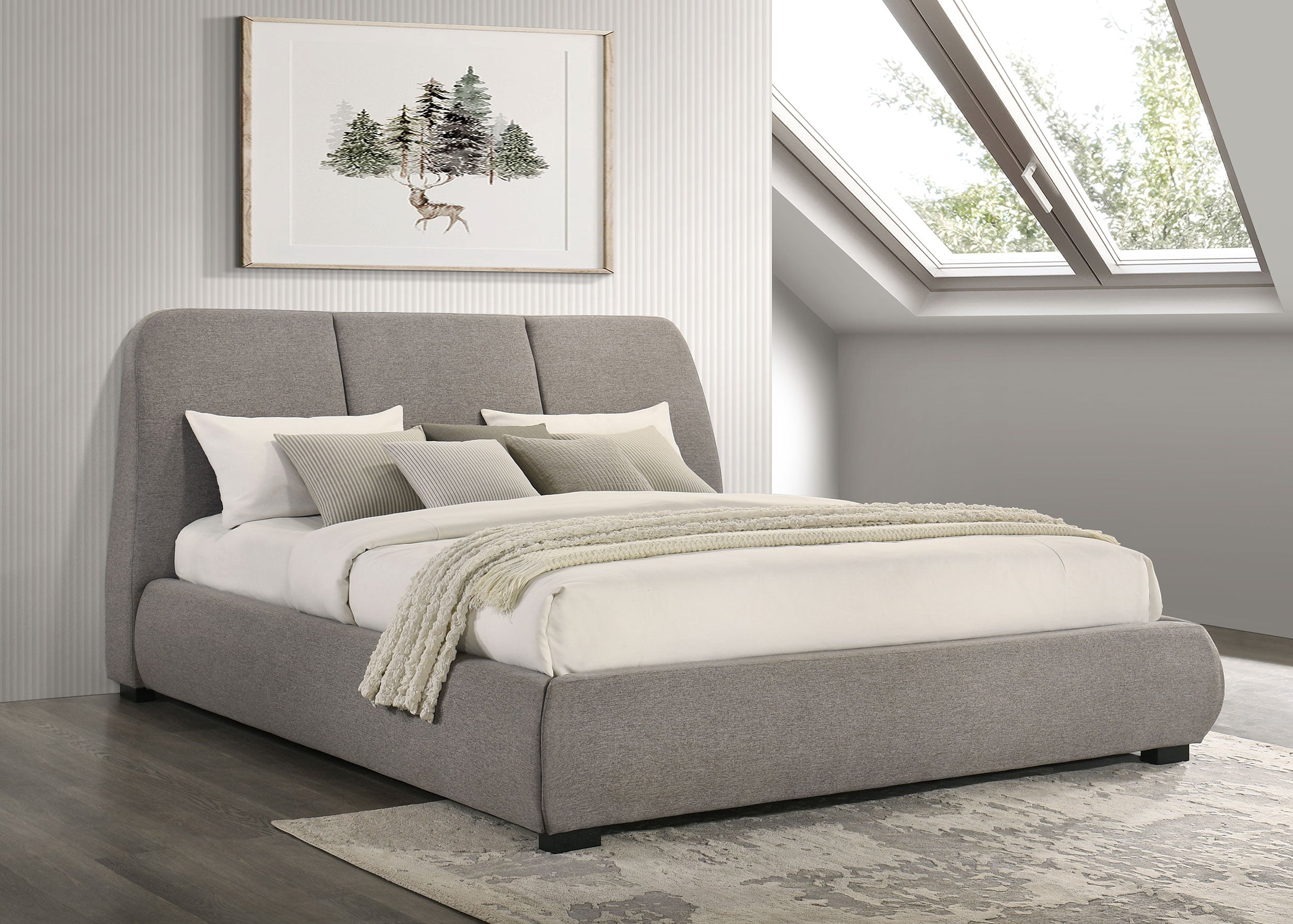 Mokena 46-inch Upholstered Eastern King Platform Bed Taupe-