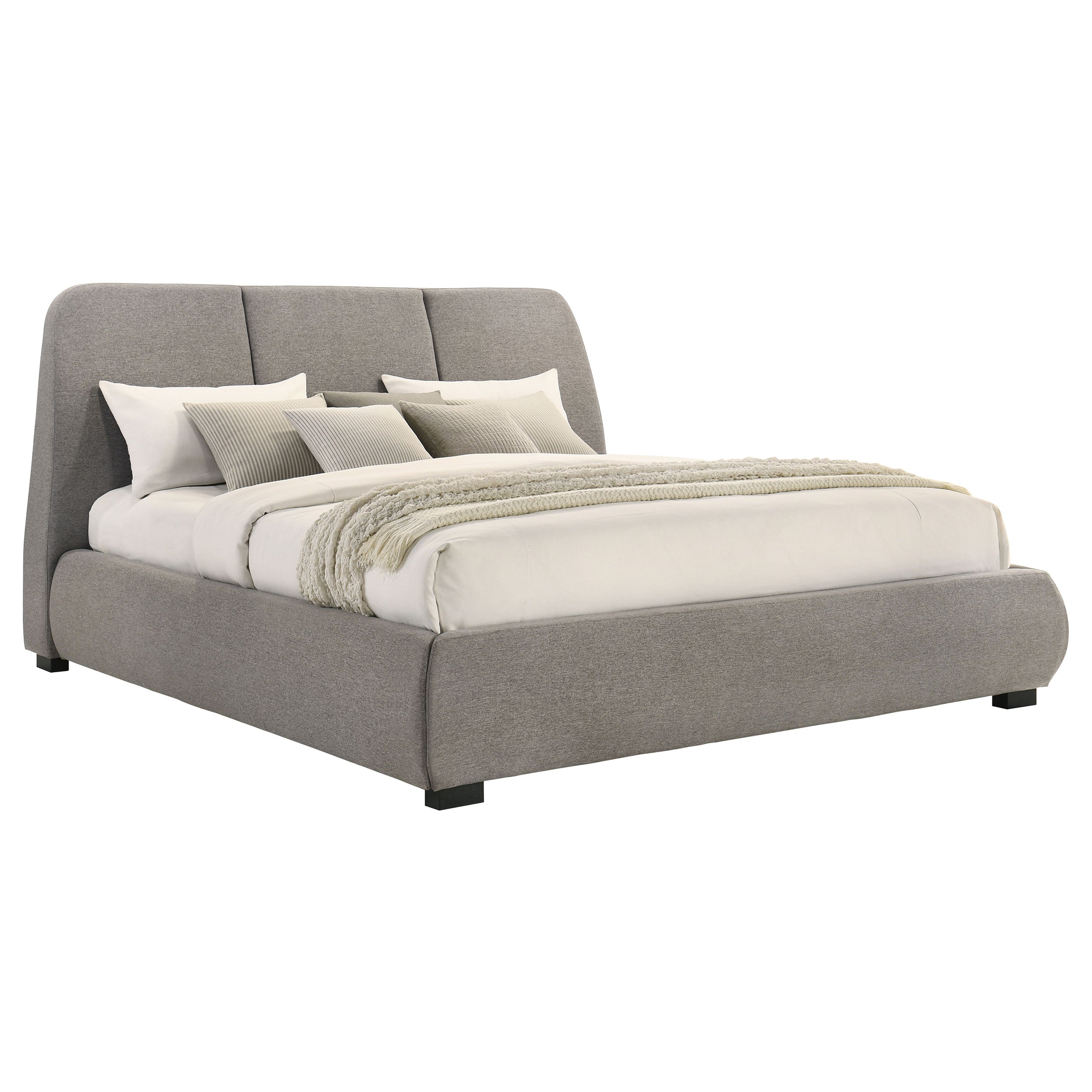 Mokena 46-inch Upholstered Eastern King Platform Bed Taupe-