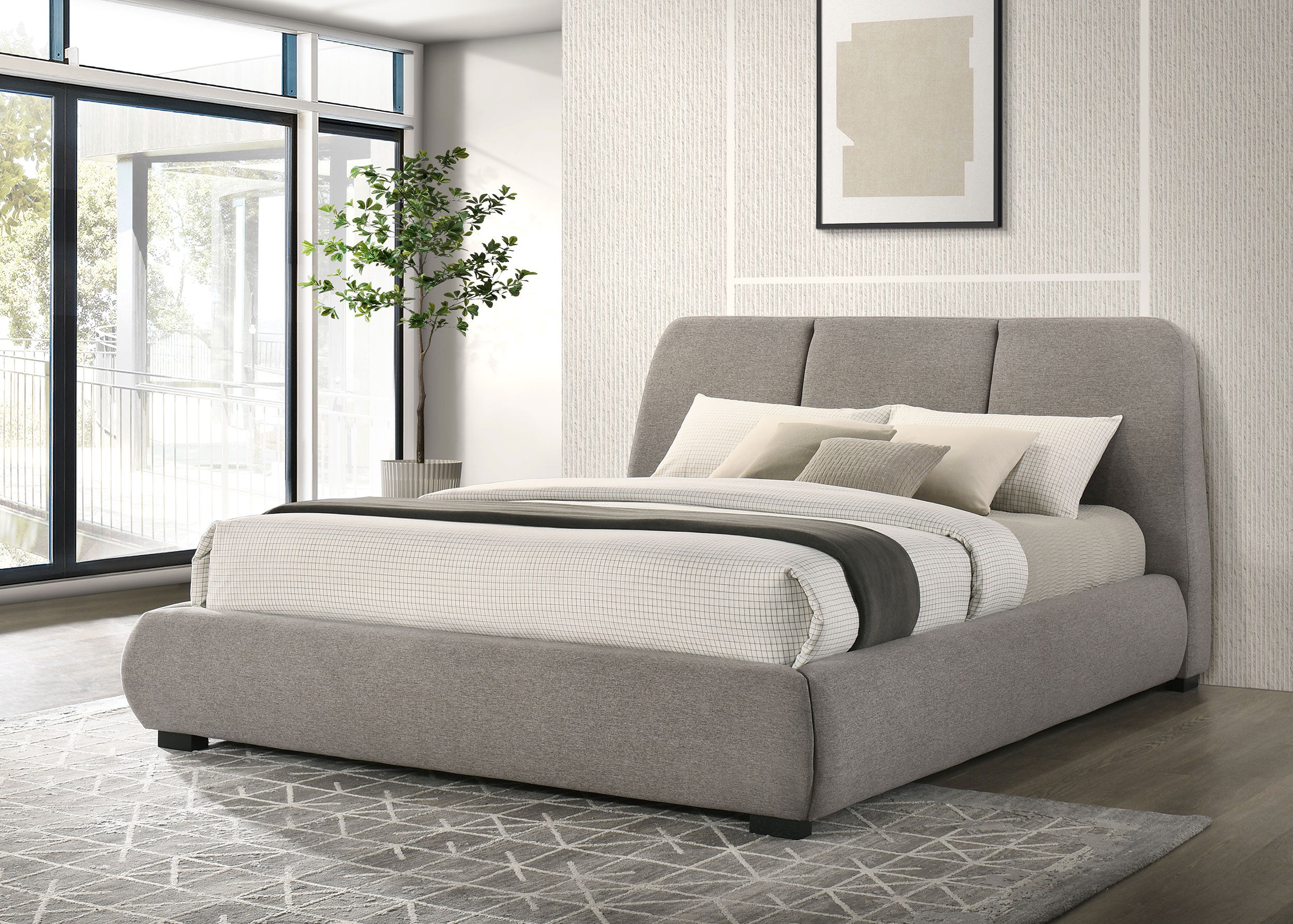 Mokena 46-inch Upholstered California King Platform Bed Taupe-