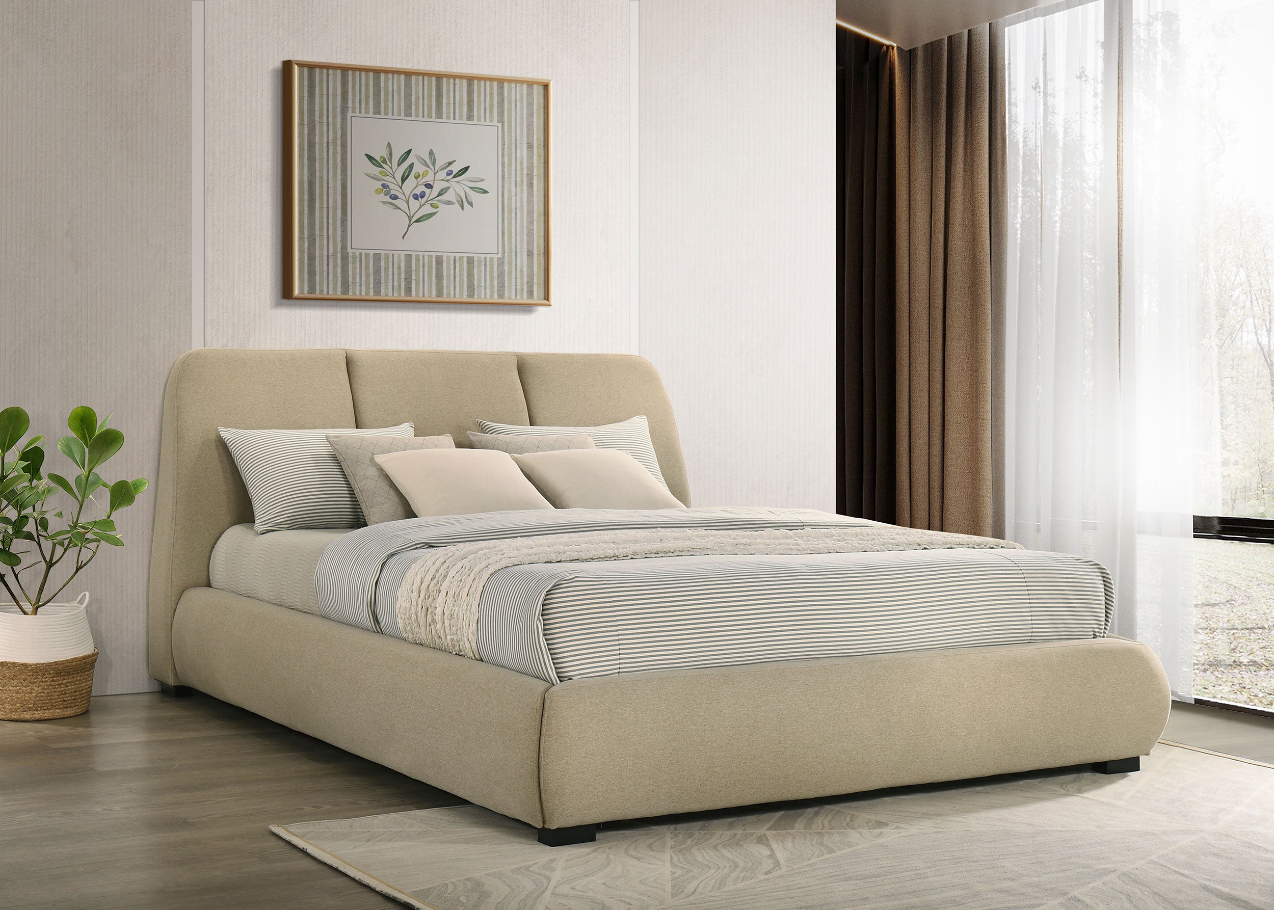 Mokena 46-inch Upholstered California King Platform Bed Brown-
