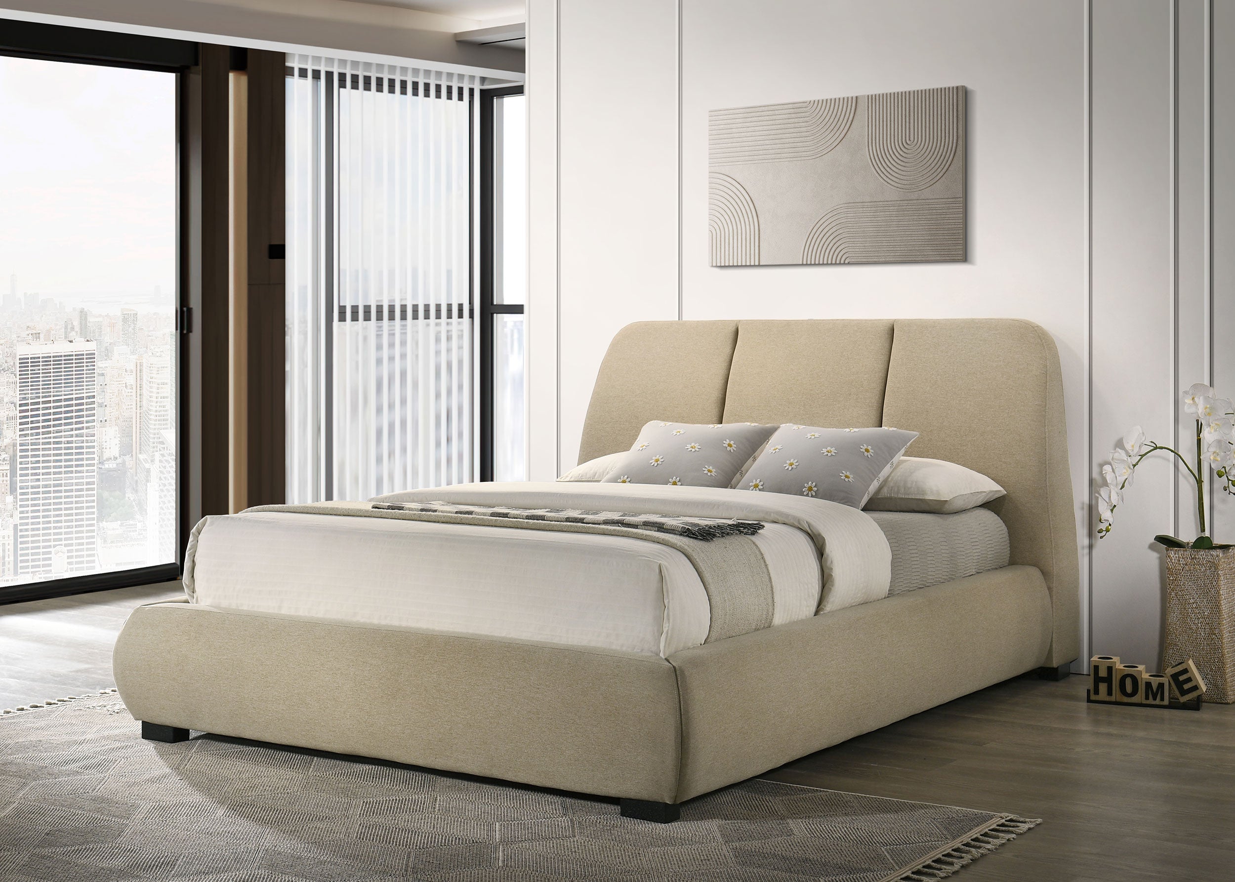 Mokena 46-inch Upholstered Queen Platform Bed Brown-