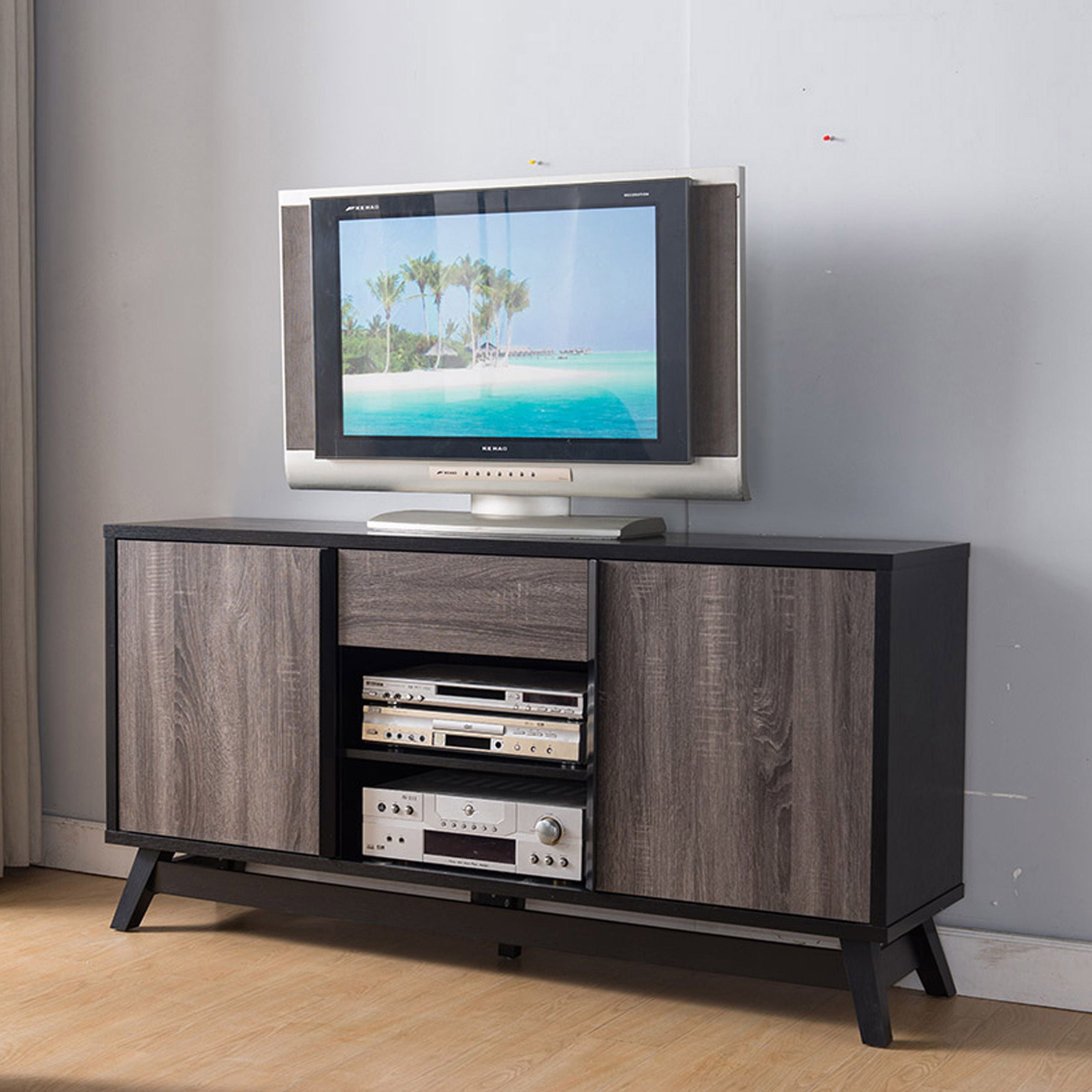 Sideboard TV Stand Buffet With 2 Doors 1 Drawer And 6 Shelves - Black / Gray