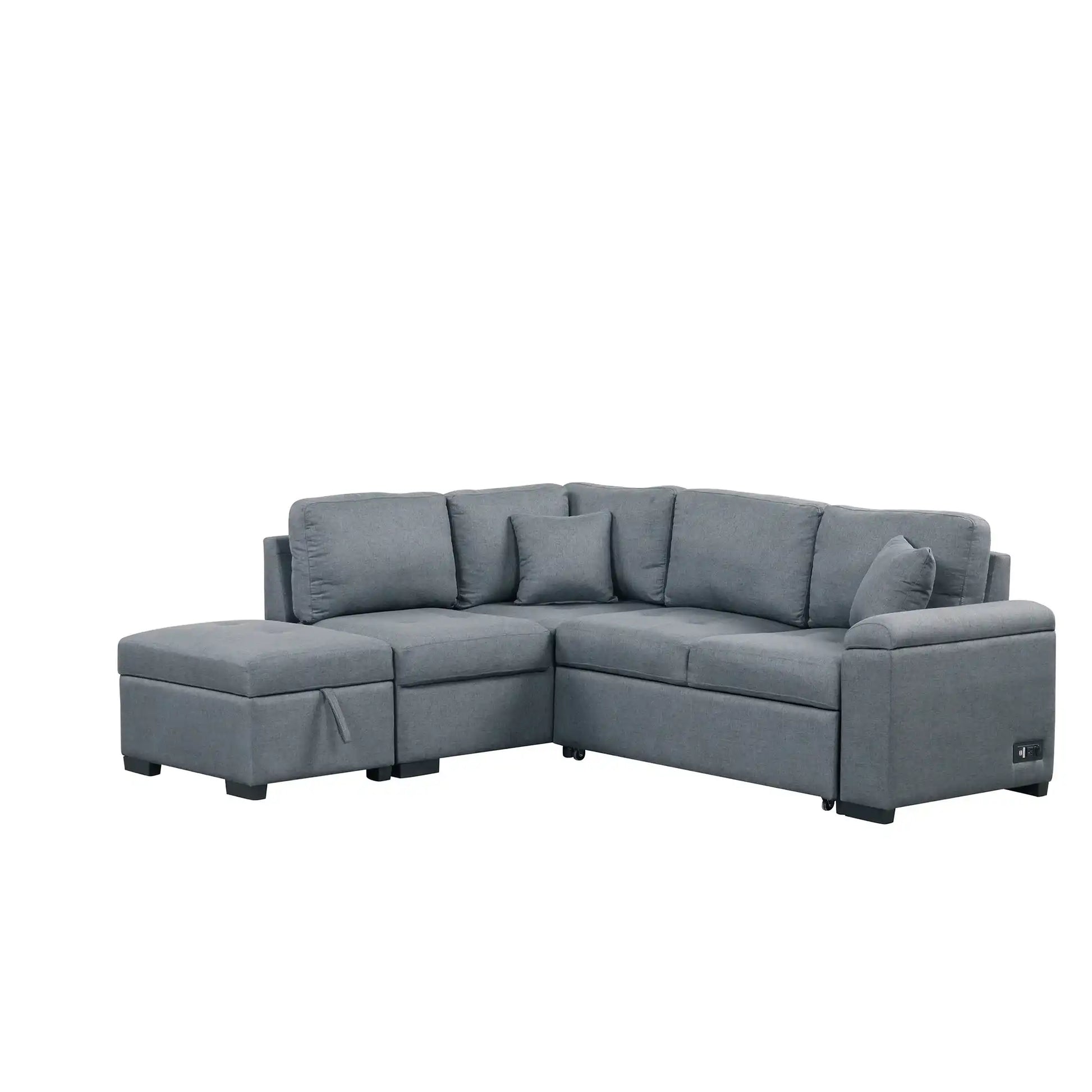 Sleeper Sectional Sofa, L-Shape Corner Couch Sofa-Bed with Storage Ottoman - Best Buy Furniture