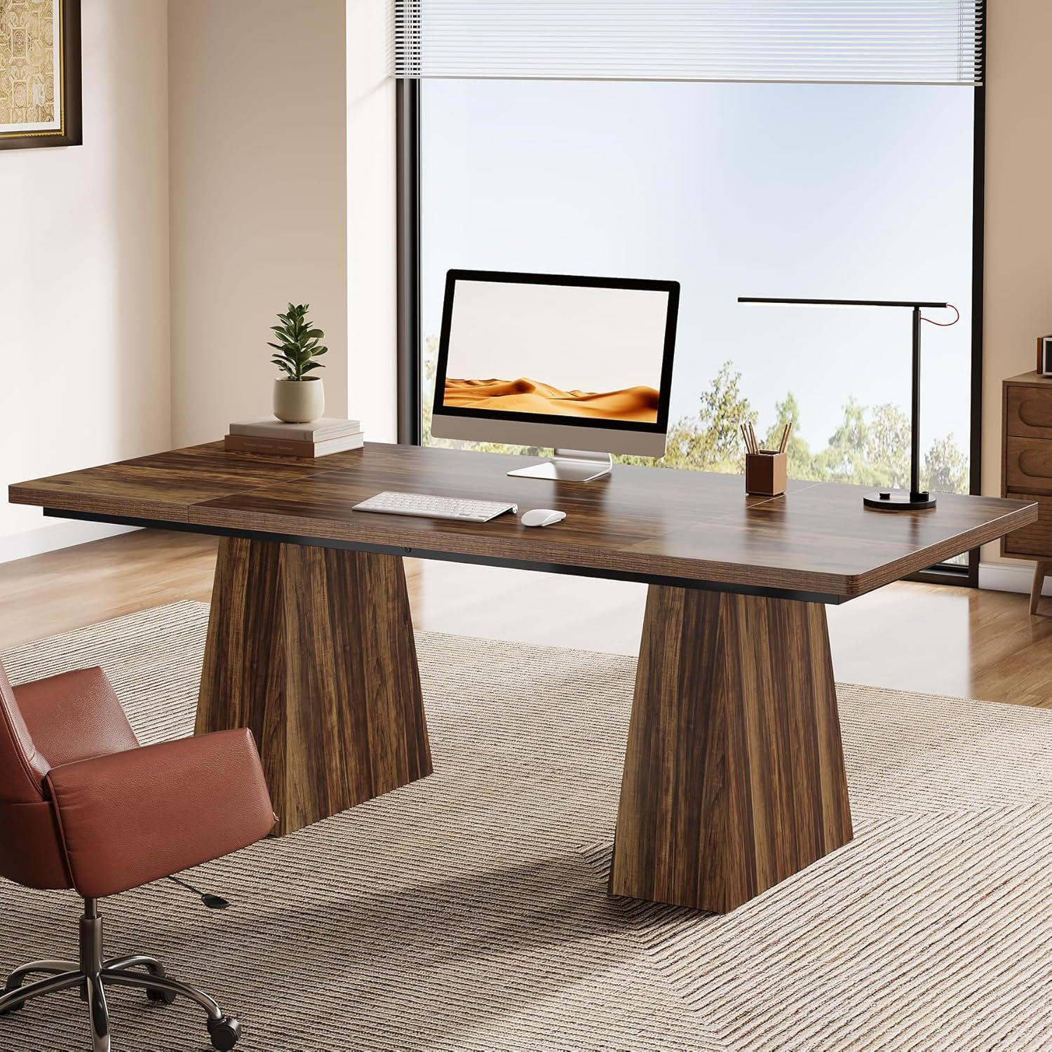 Executive Desk, Workstation With Double Trapezoid Base