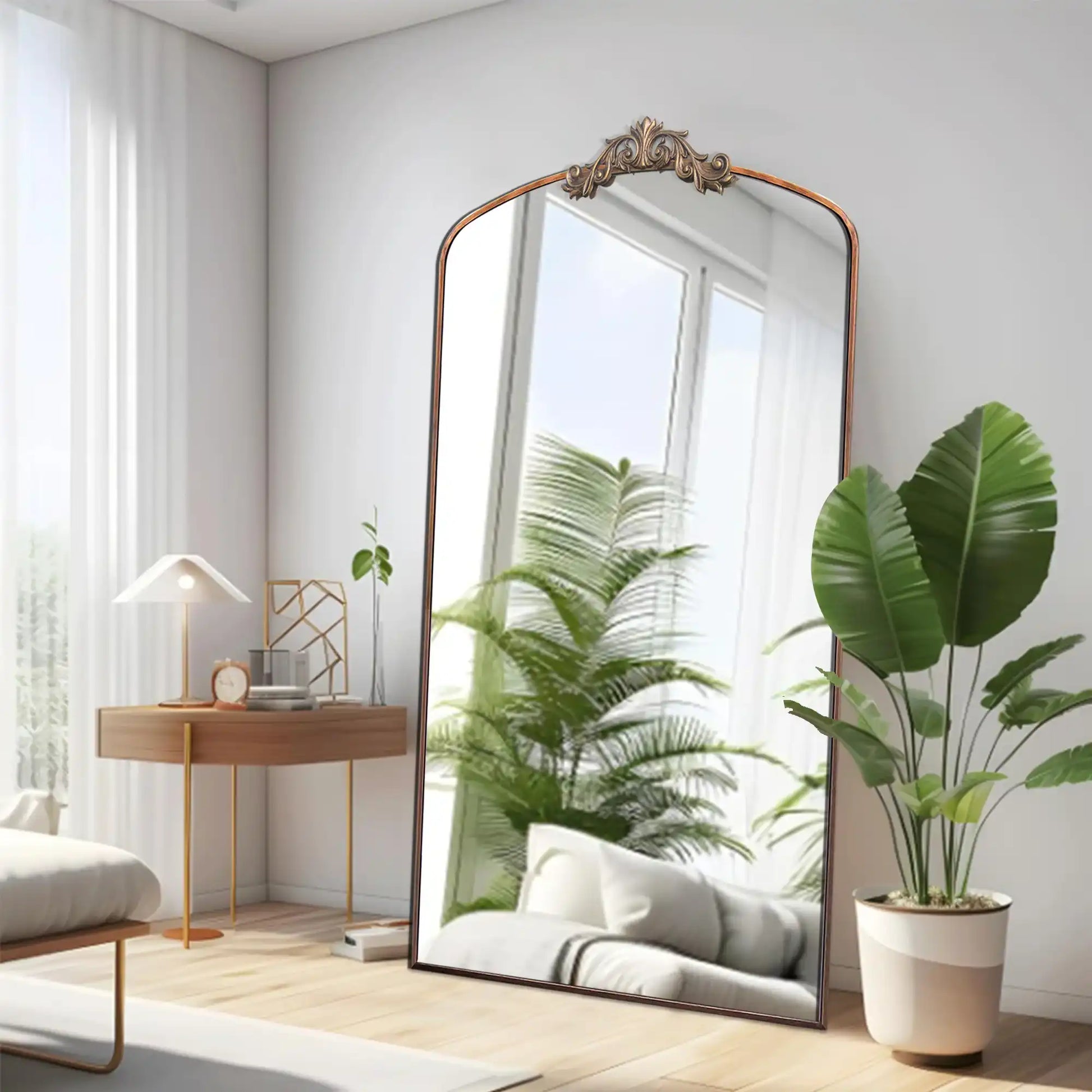 36x66 Vintage Arched Floor Mirror, Antique Bronze Metal Frame - Best Buy Furniture