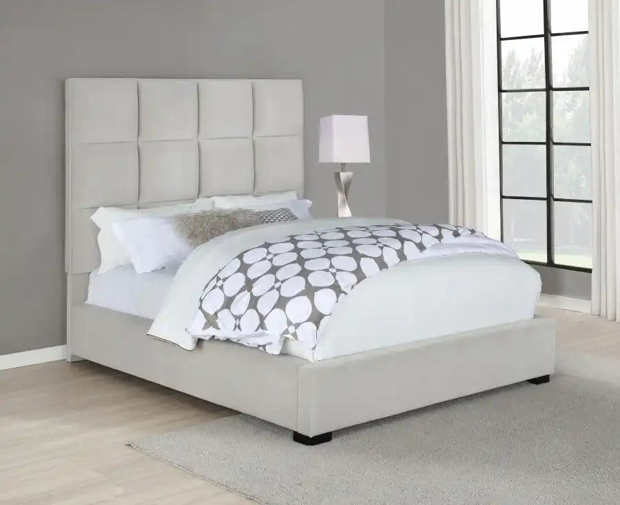 Panes Upholstered Queen Panel Bed Beige - Best Buy Furniture