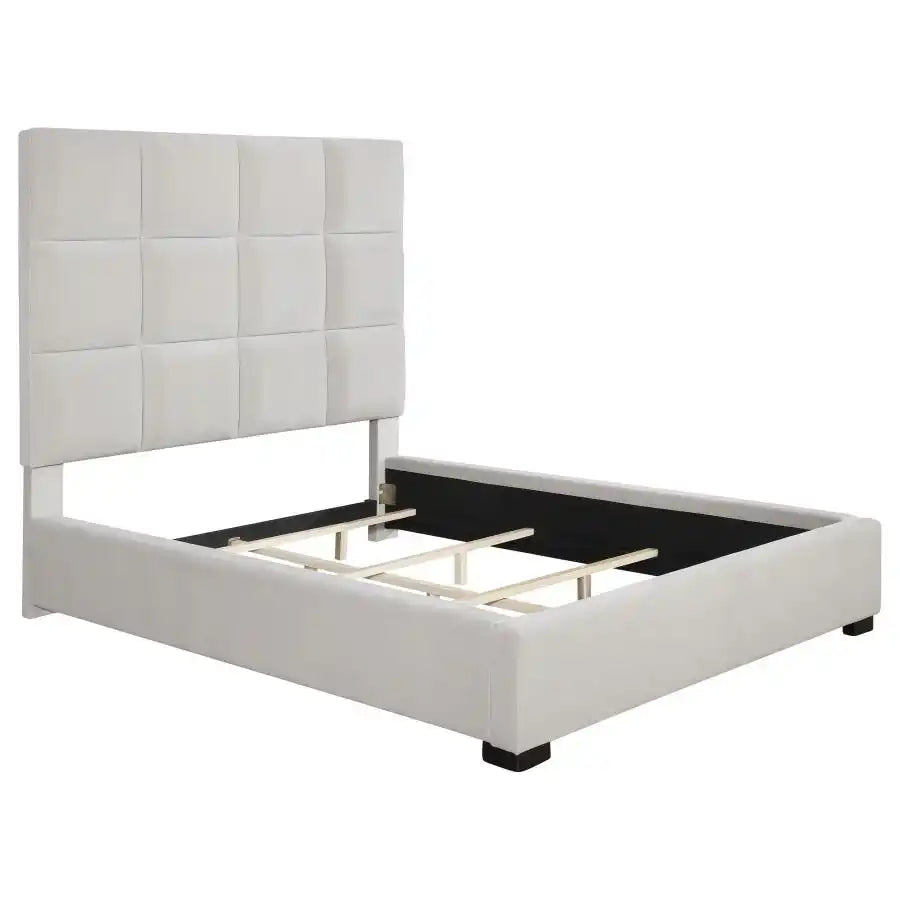 Panes Upholstered Queen Panel Bed Beige - Best Buy Furniture
