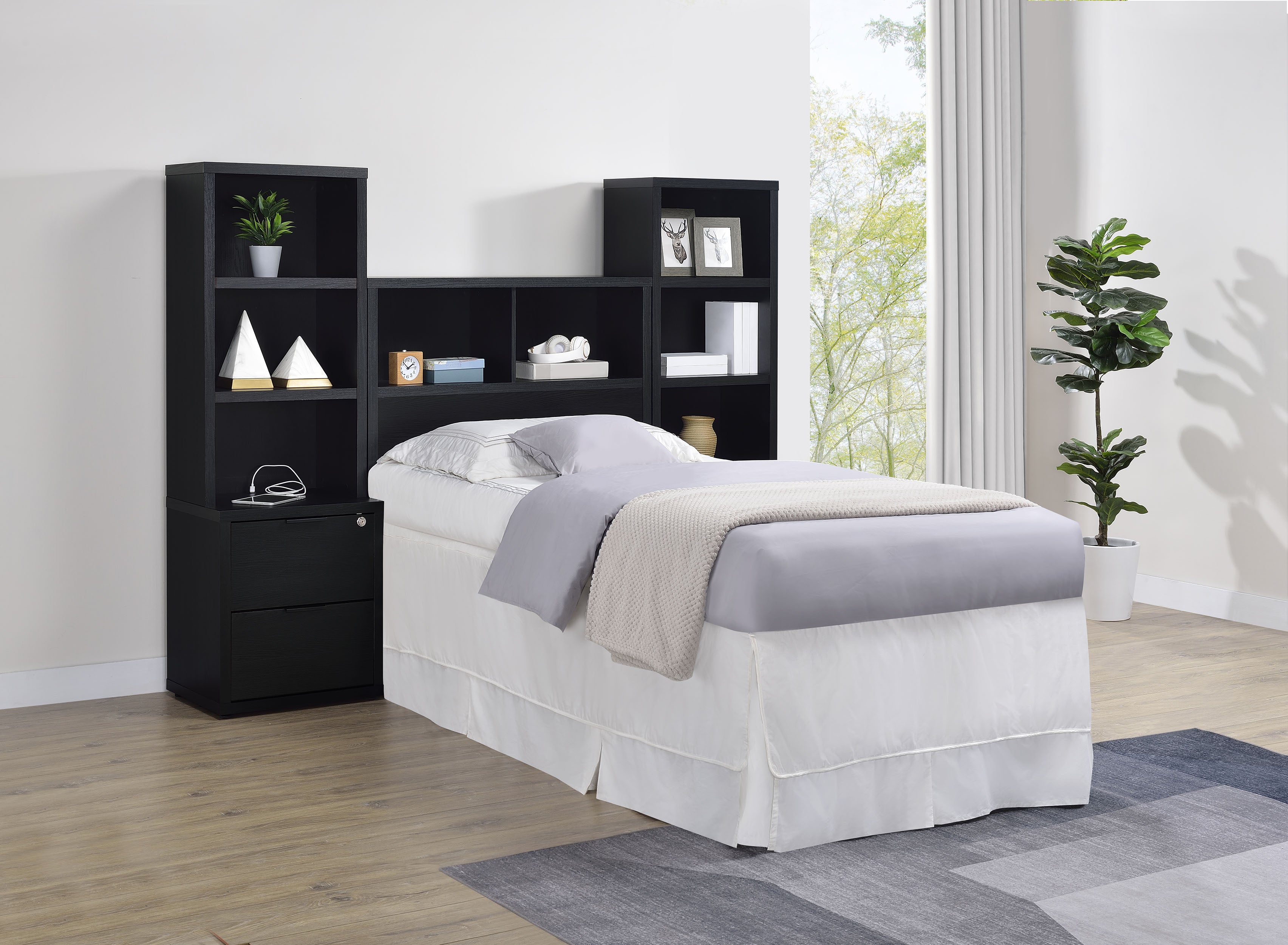 Westpark 49-inch Twin Bookcase Headboard Black-