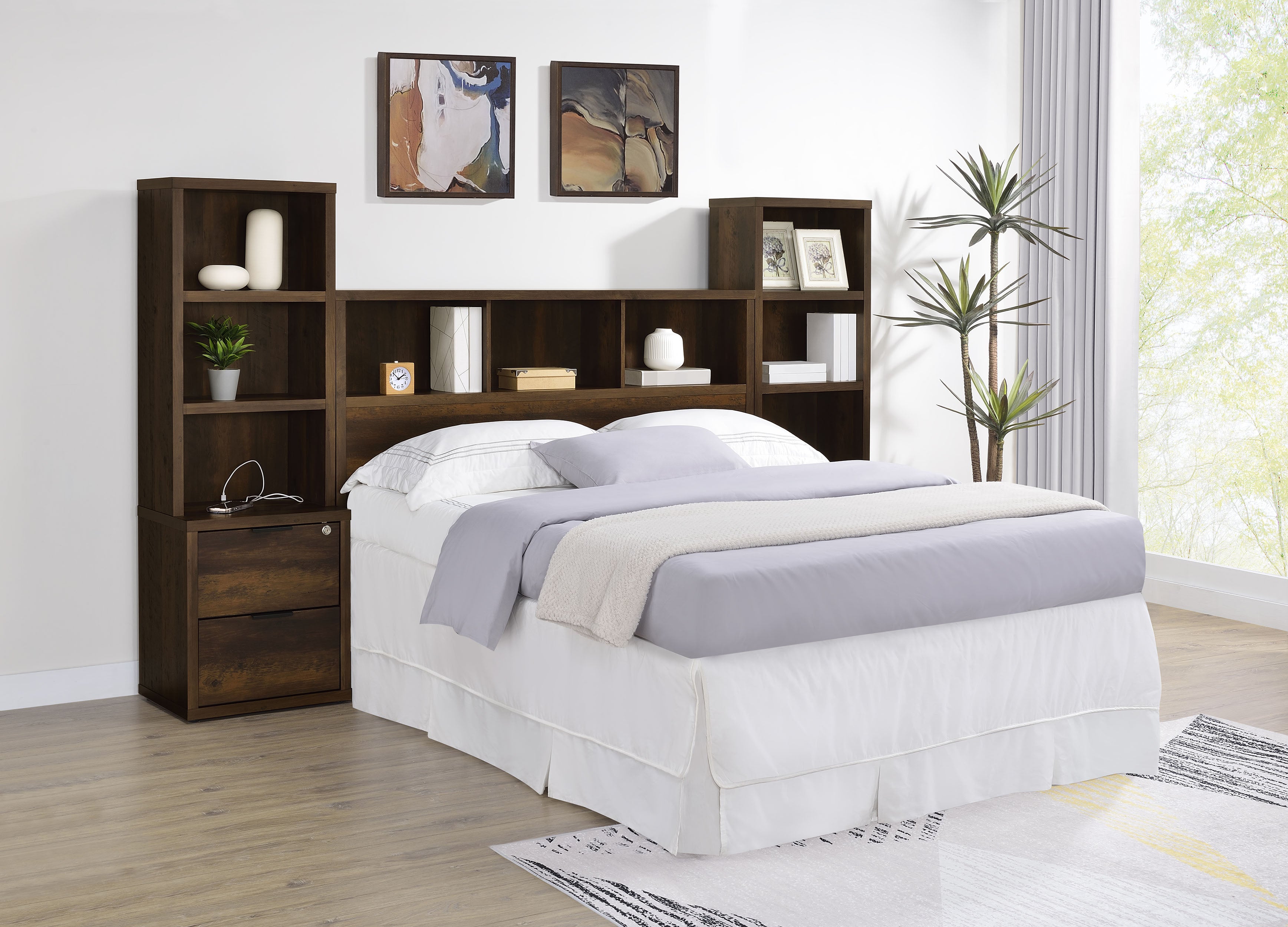 Westpark 49-inch Queen Bookcase Headboard Dark Pine-