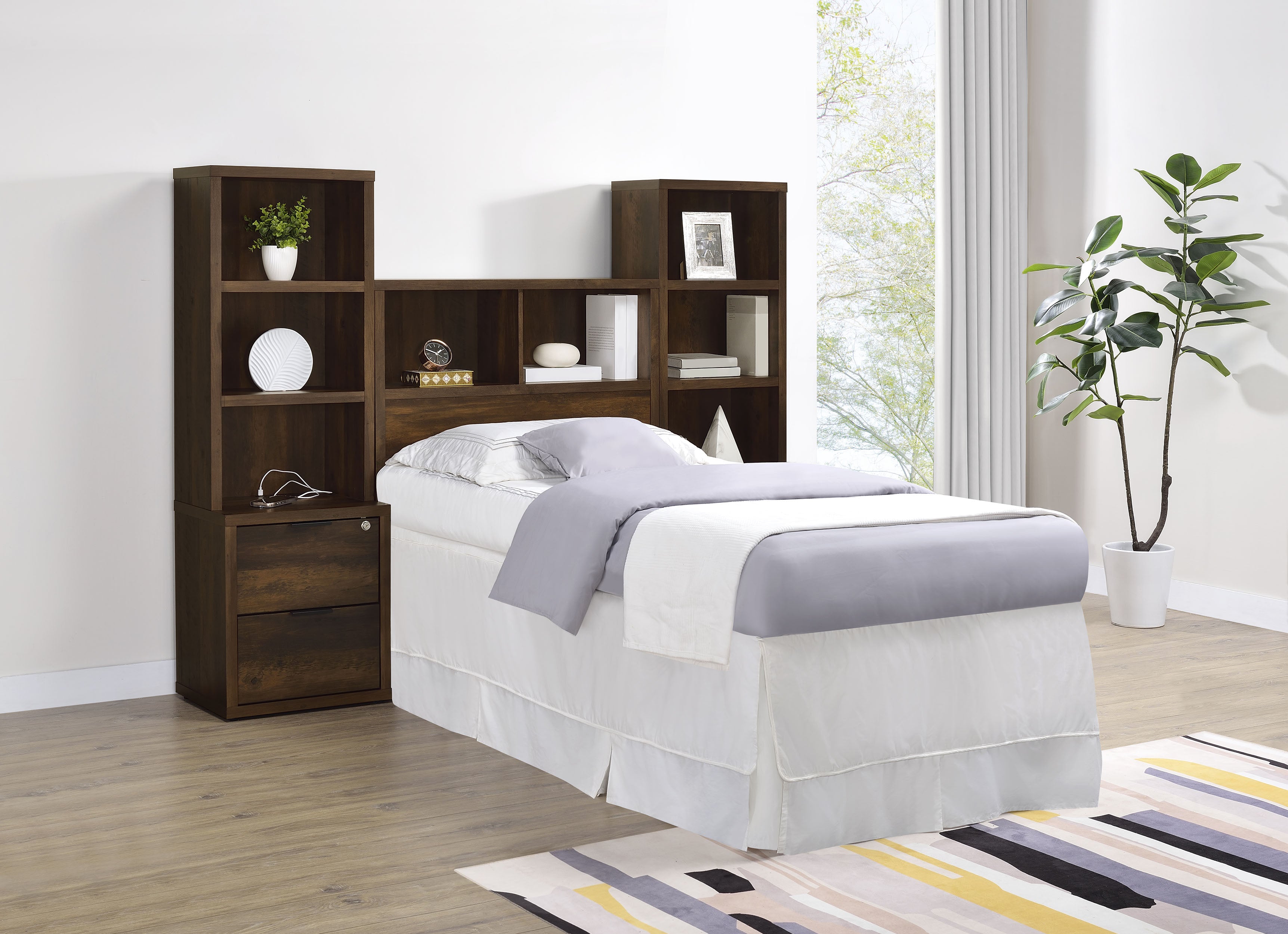 Westpark 49-inch Twin Bookcase Headboard Dark Pine-