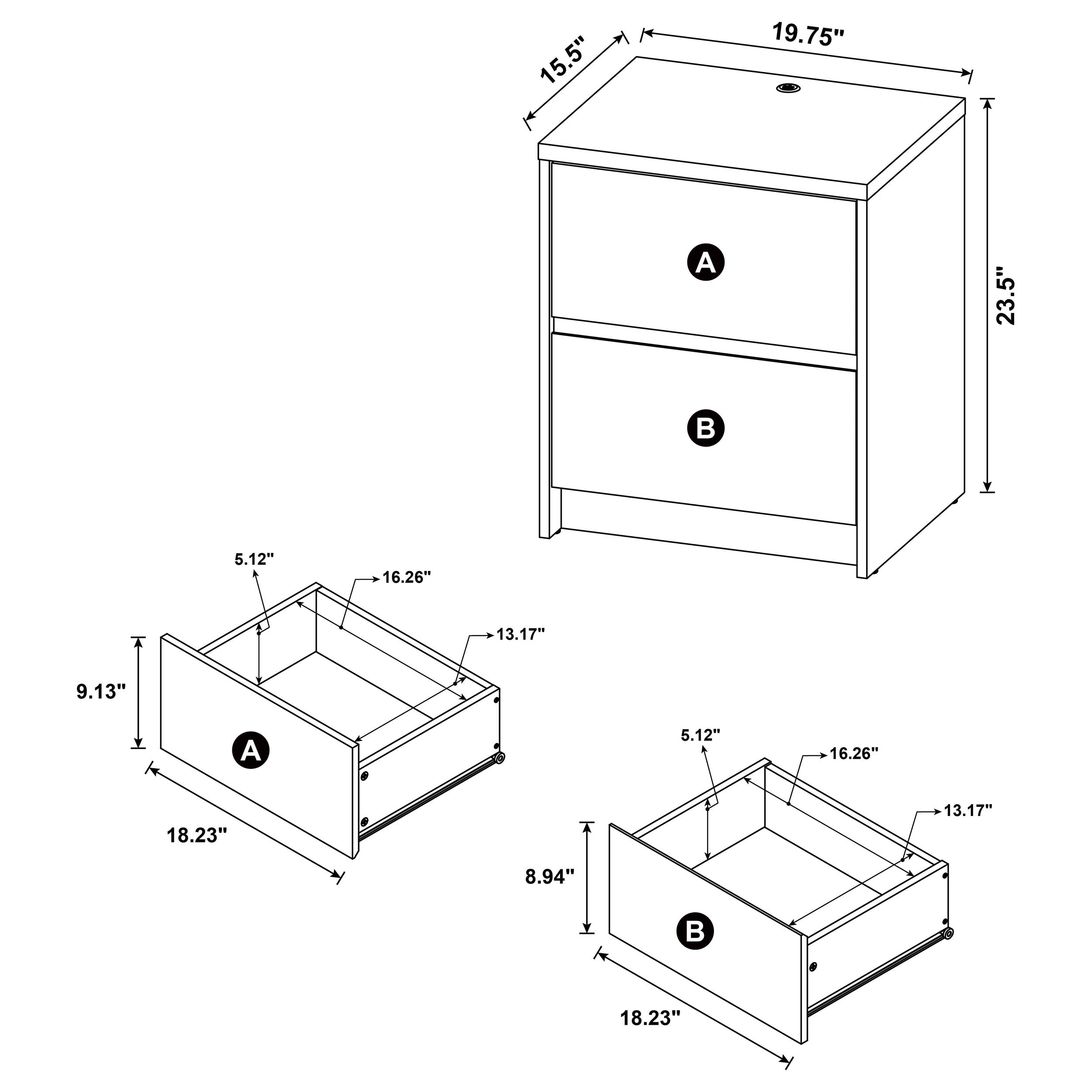 Westpark 2-drawer Nightstand LED Lights and USB Dark Pine-