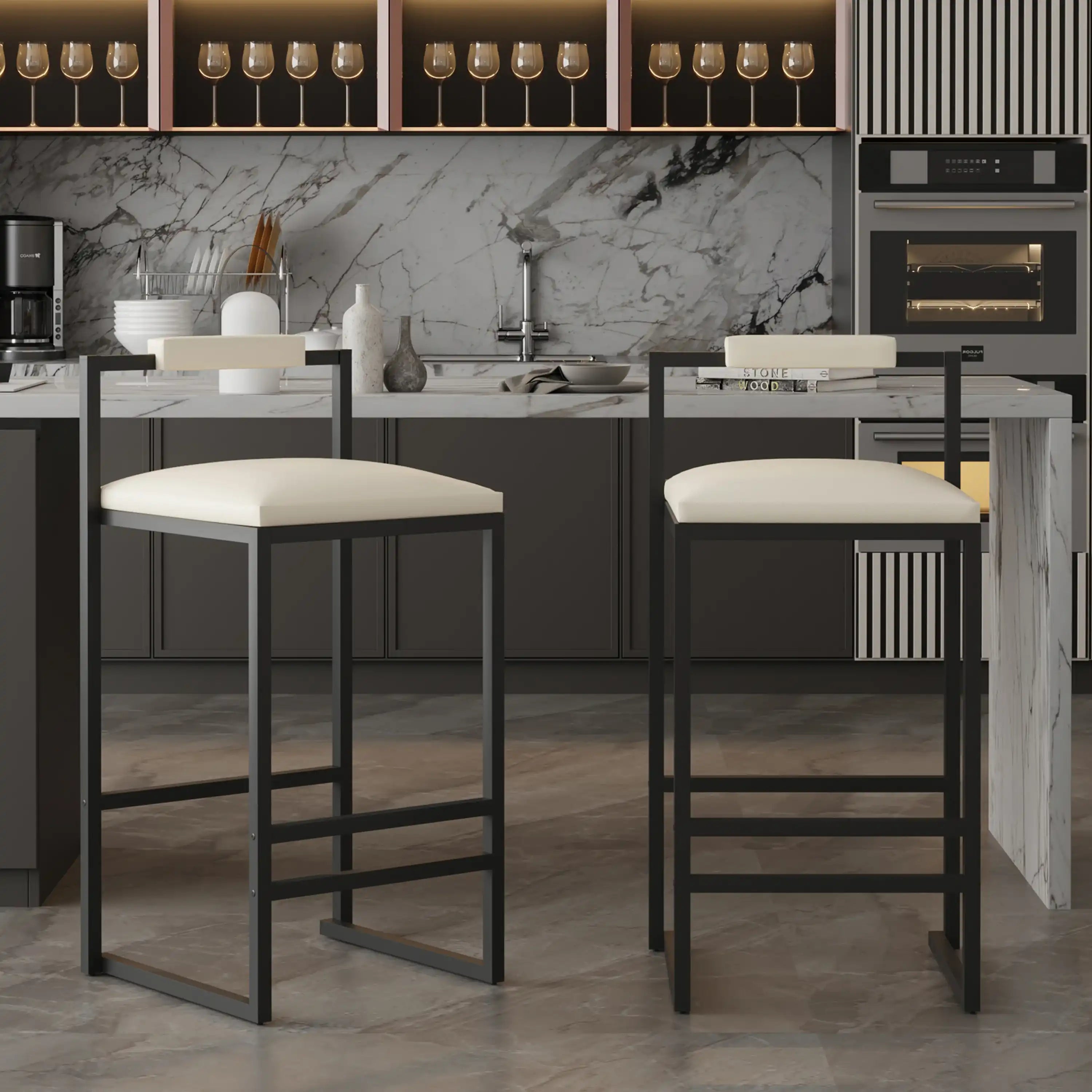 Via Modern Set of 2 Barstools Vegan Leather