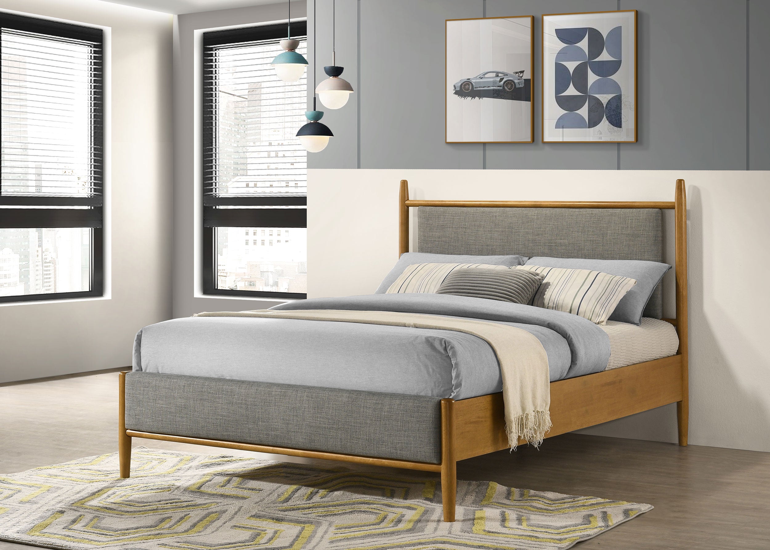 Mason 46-inch Full Panel Platform Bed Grey and Light Brown-