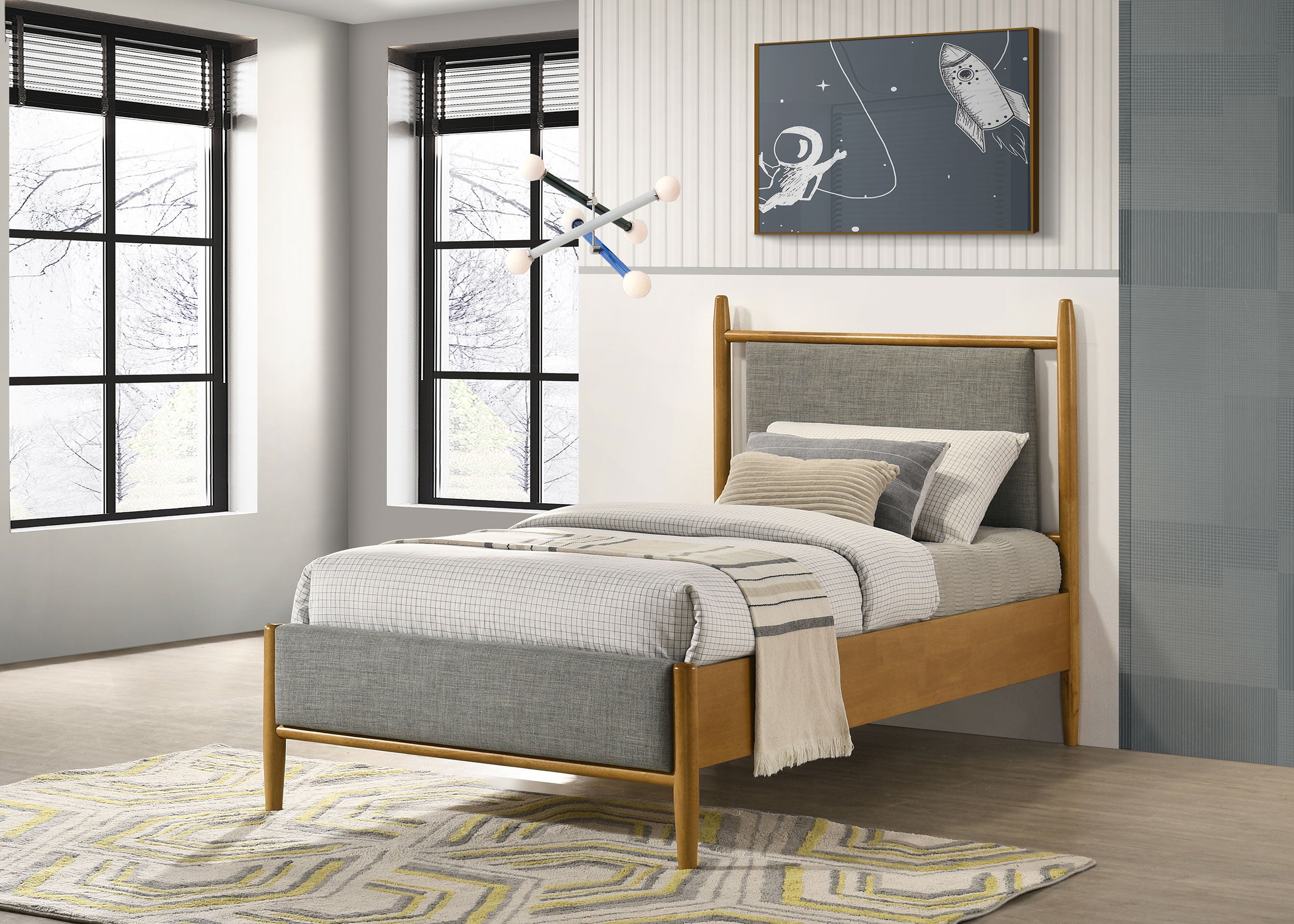 Mason 46-inch Twin Panel Platform Bed Grey and Light Brown-