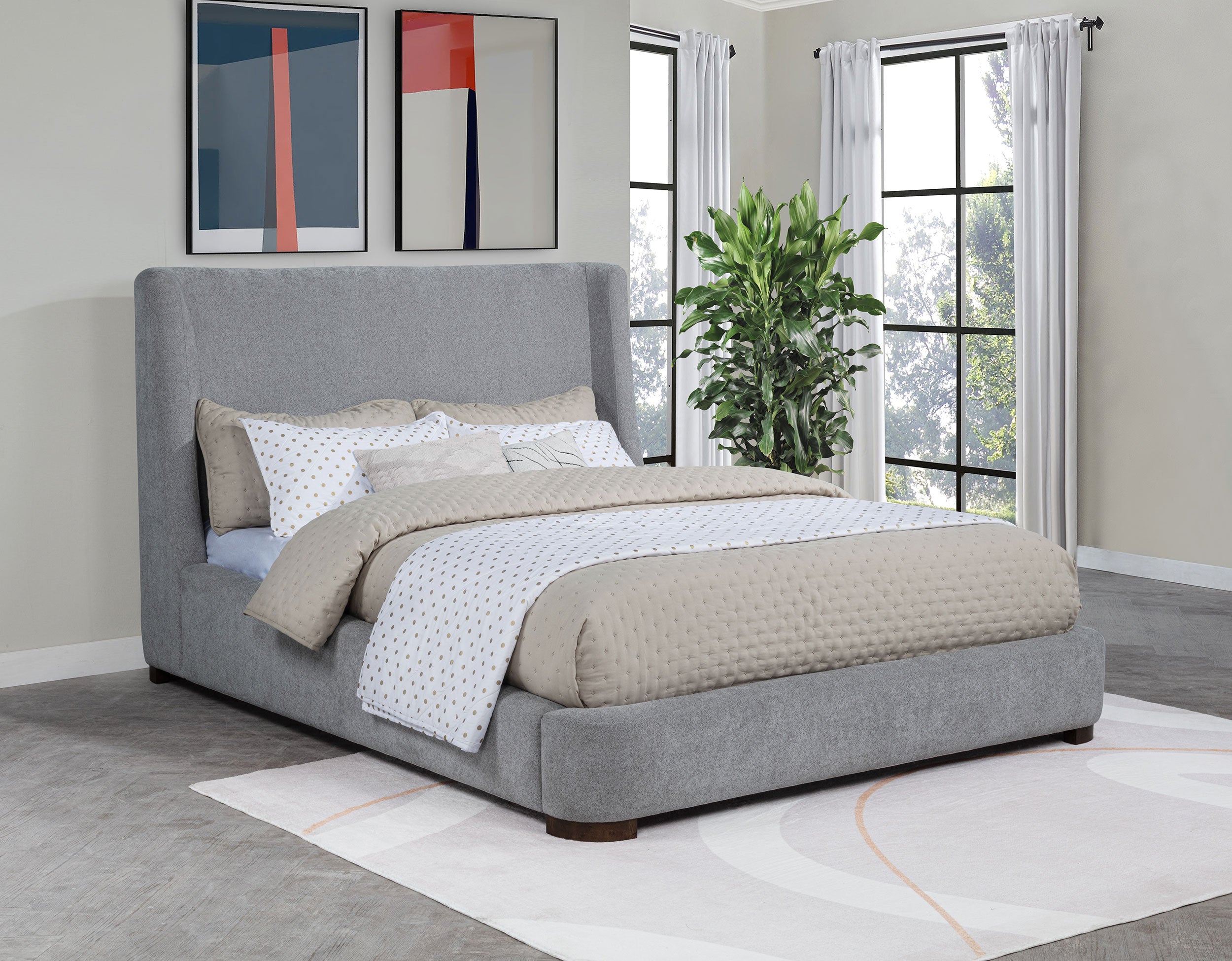 Rennes Upholstered Eastern King Wingback Platform Bed Grey-