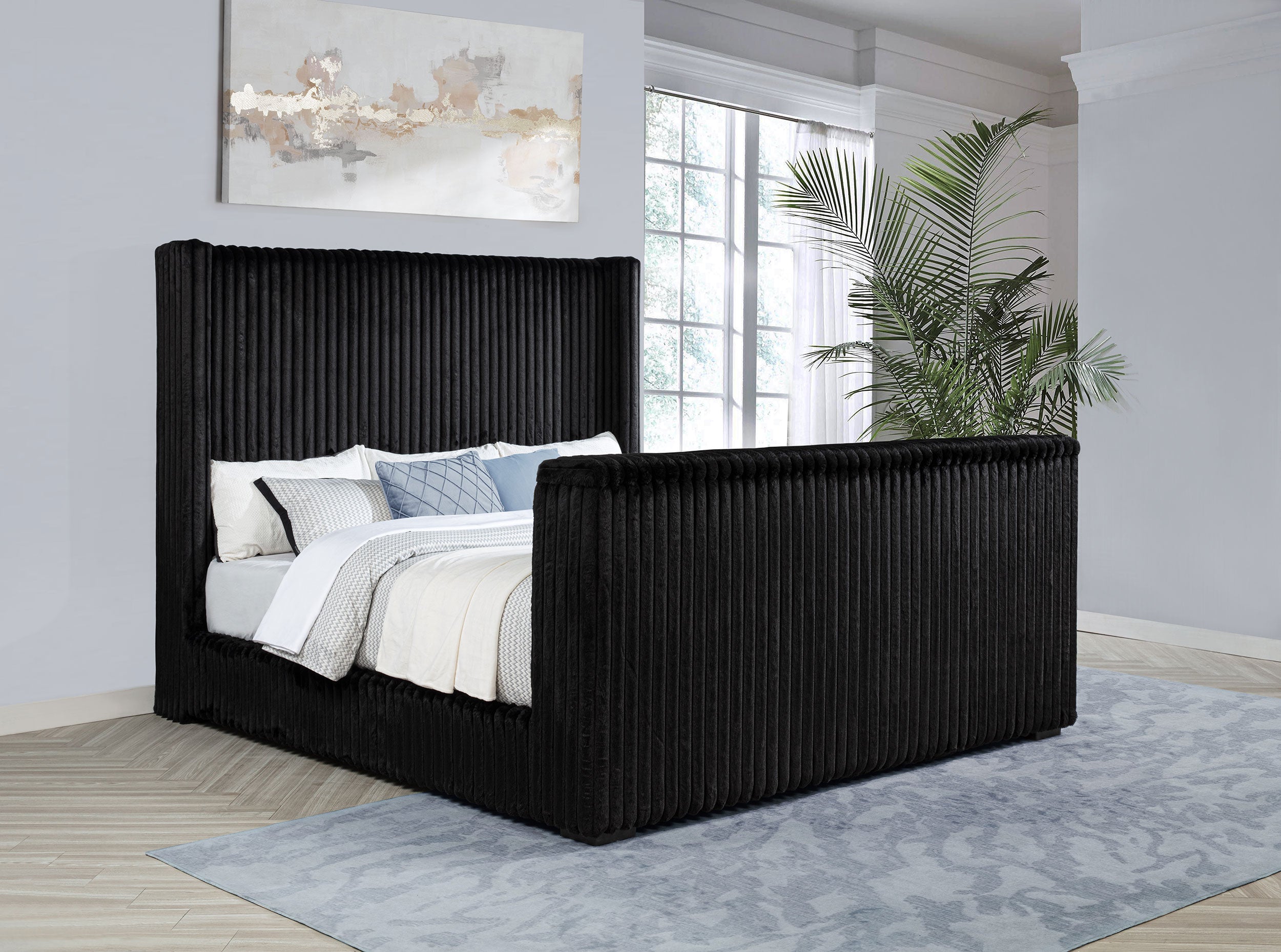 Centergrove Upholstered Eastern King Wingback TV Bed Black-