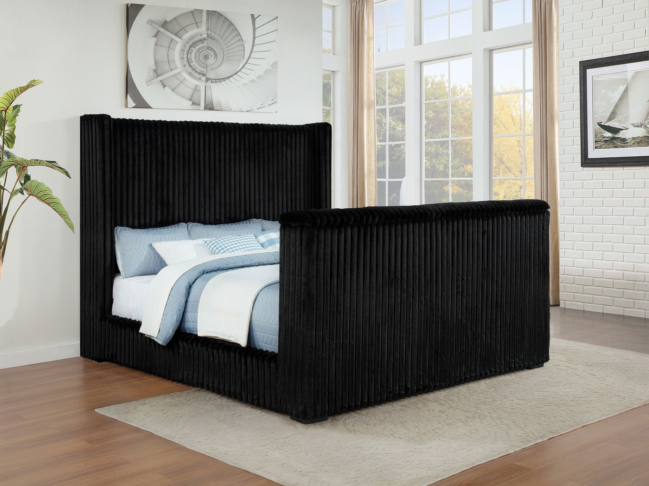 Centergrove Upholstered California King Wingback TV Bed Black-