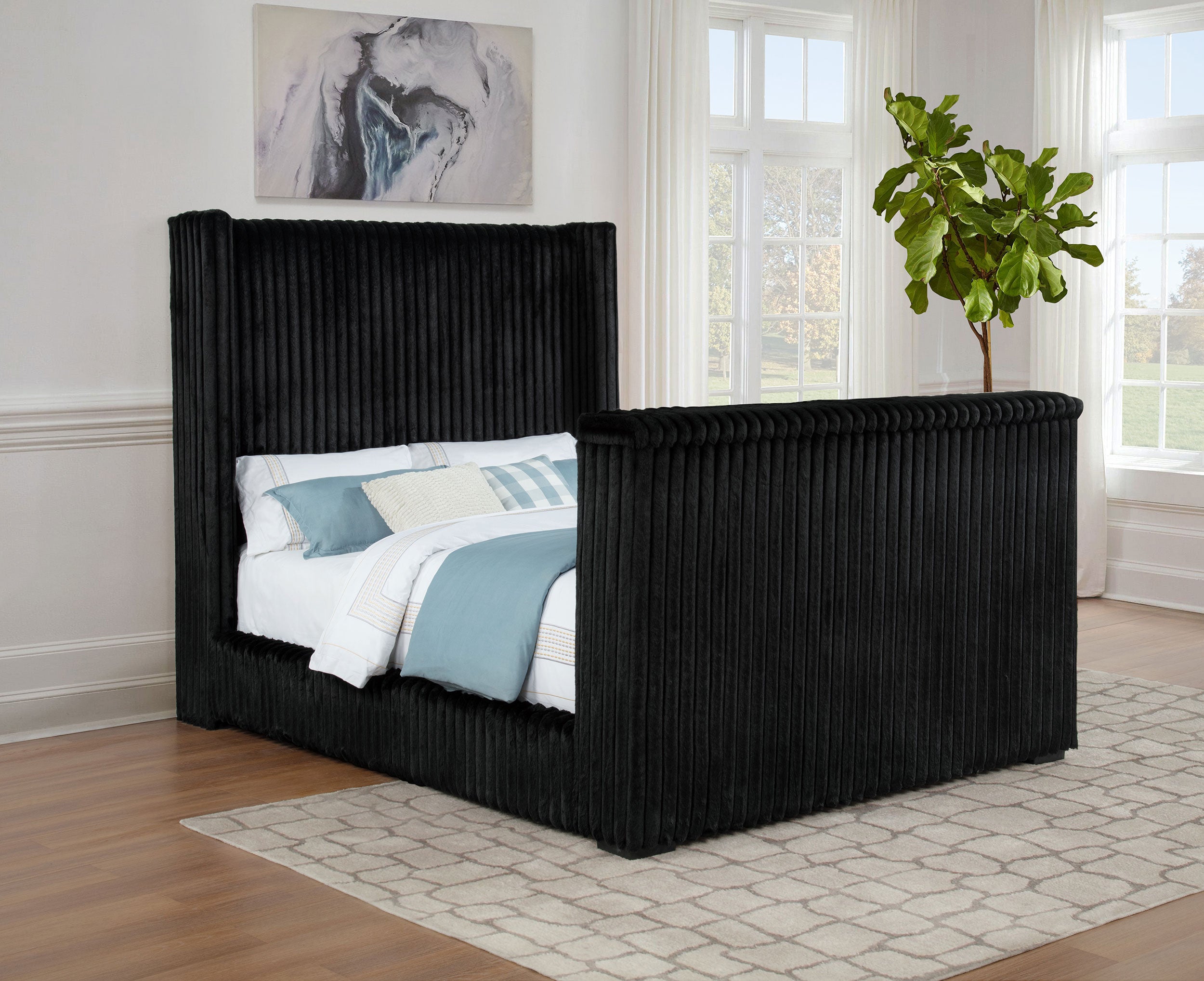 Centergrove Upholstered Queen Wingback TV Bed Black-