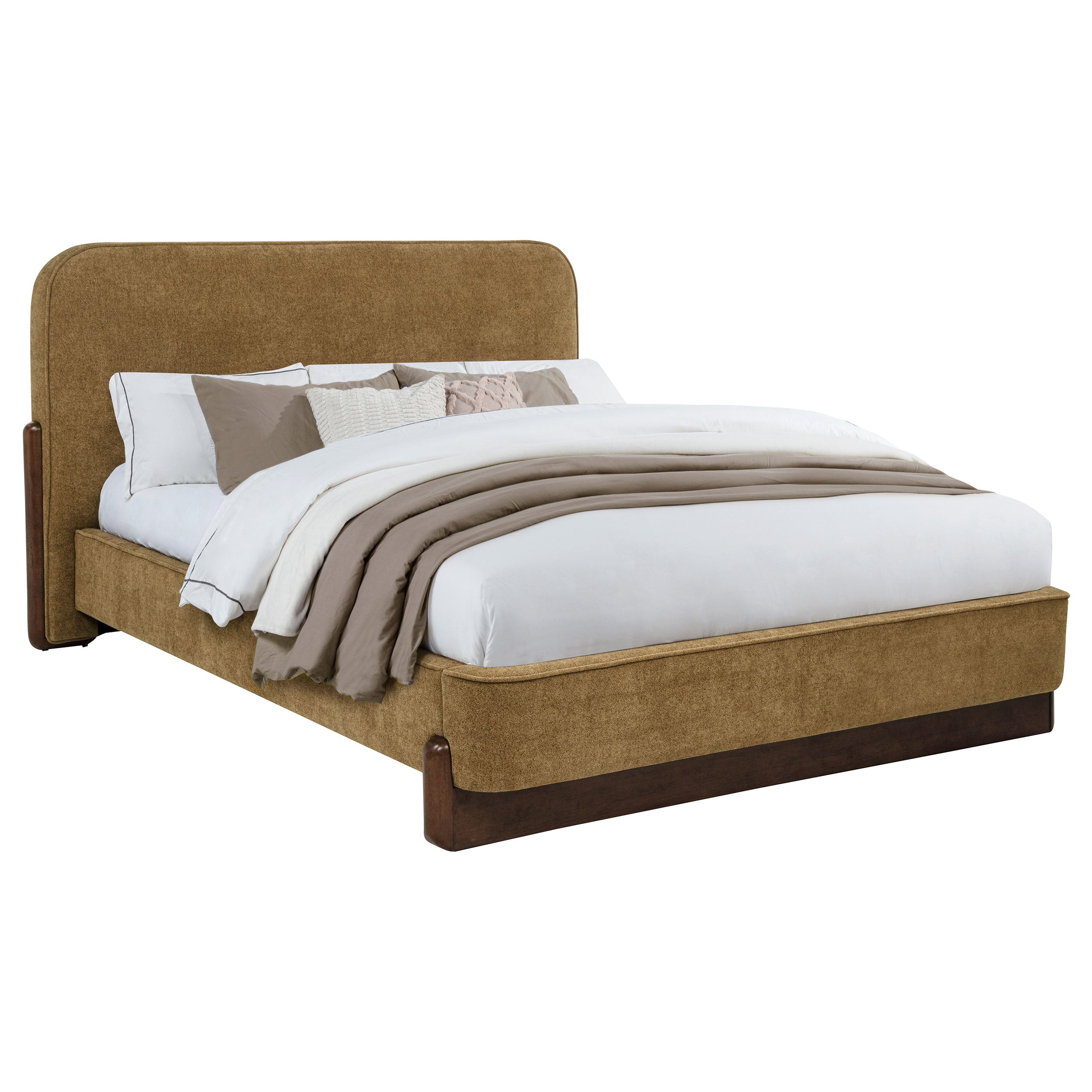 Baldacci Upholstered Eastern King Platform Bed Curry and Walnut-