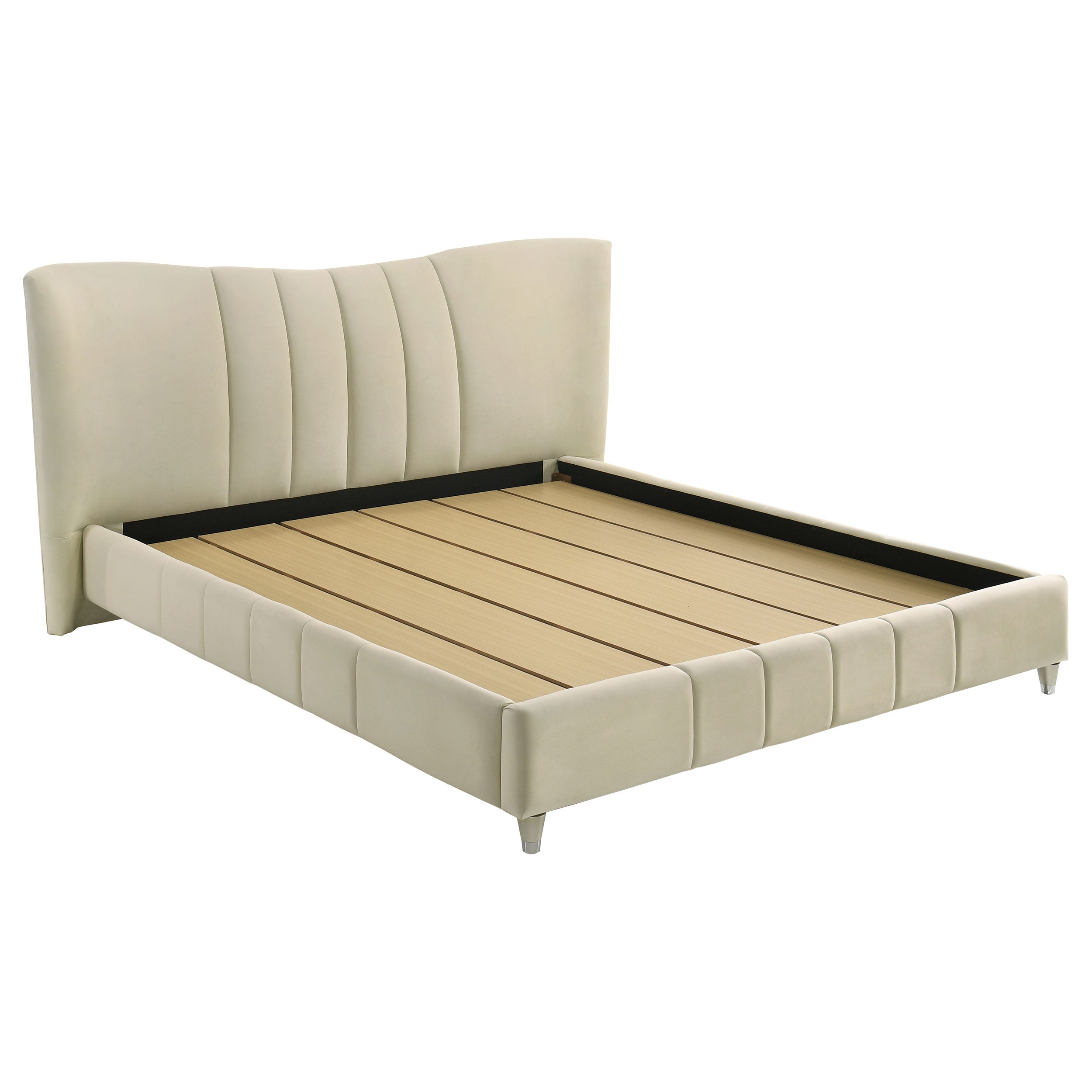 Evelyn Upholstered Eastern King Panel Platform Bed Ivory-