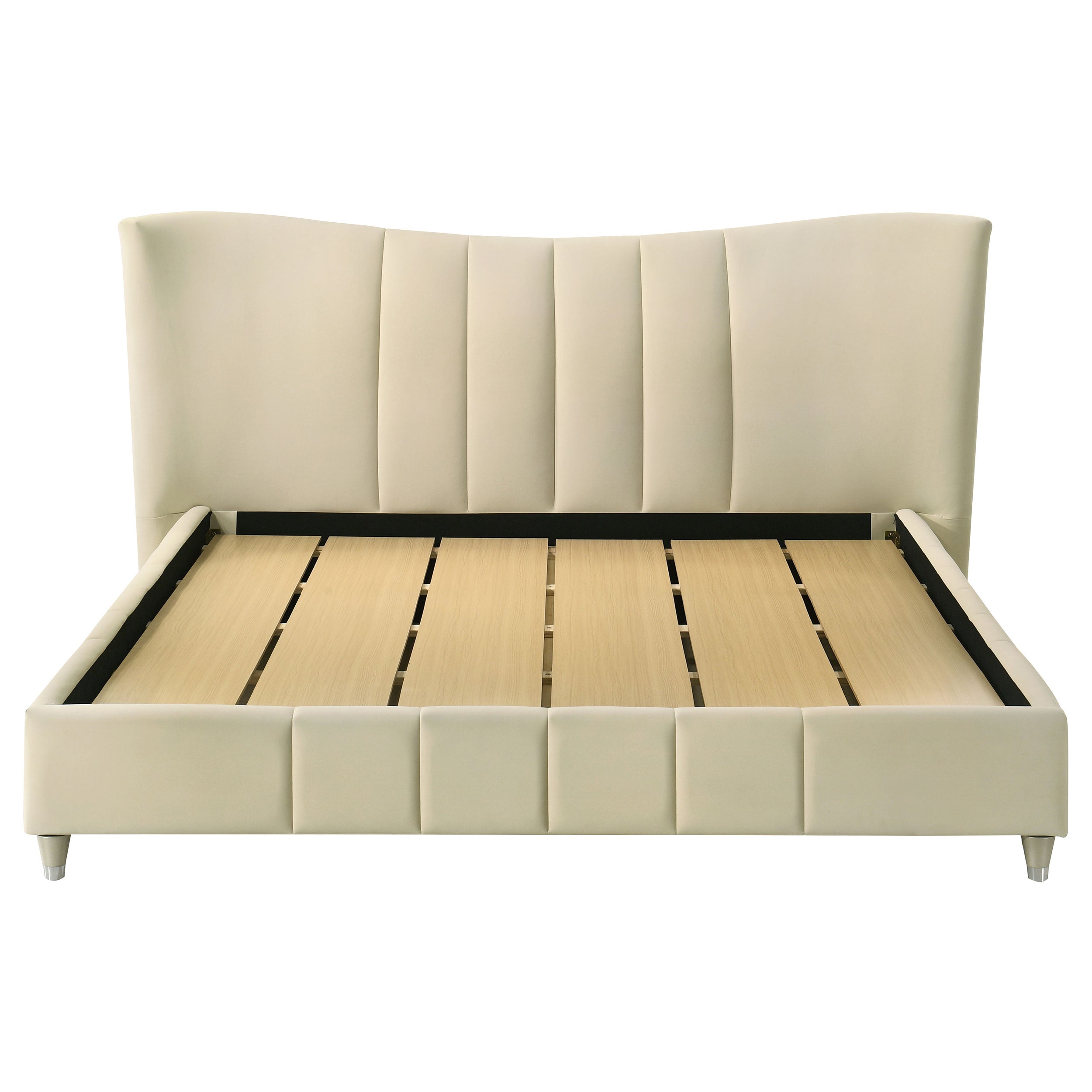 Evelyn Upholstered Eastern King Panel Platform Bed Ivory-
