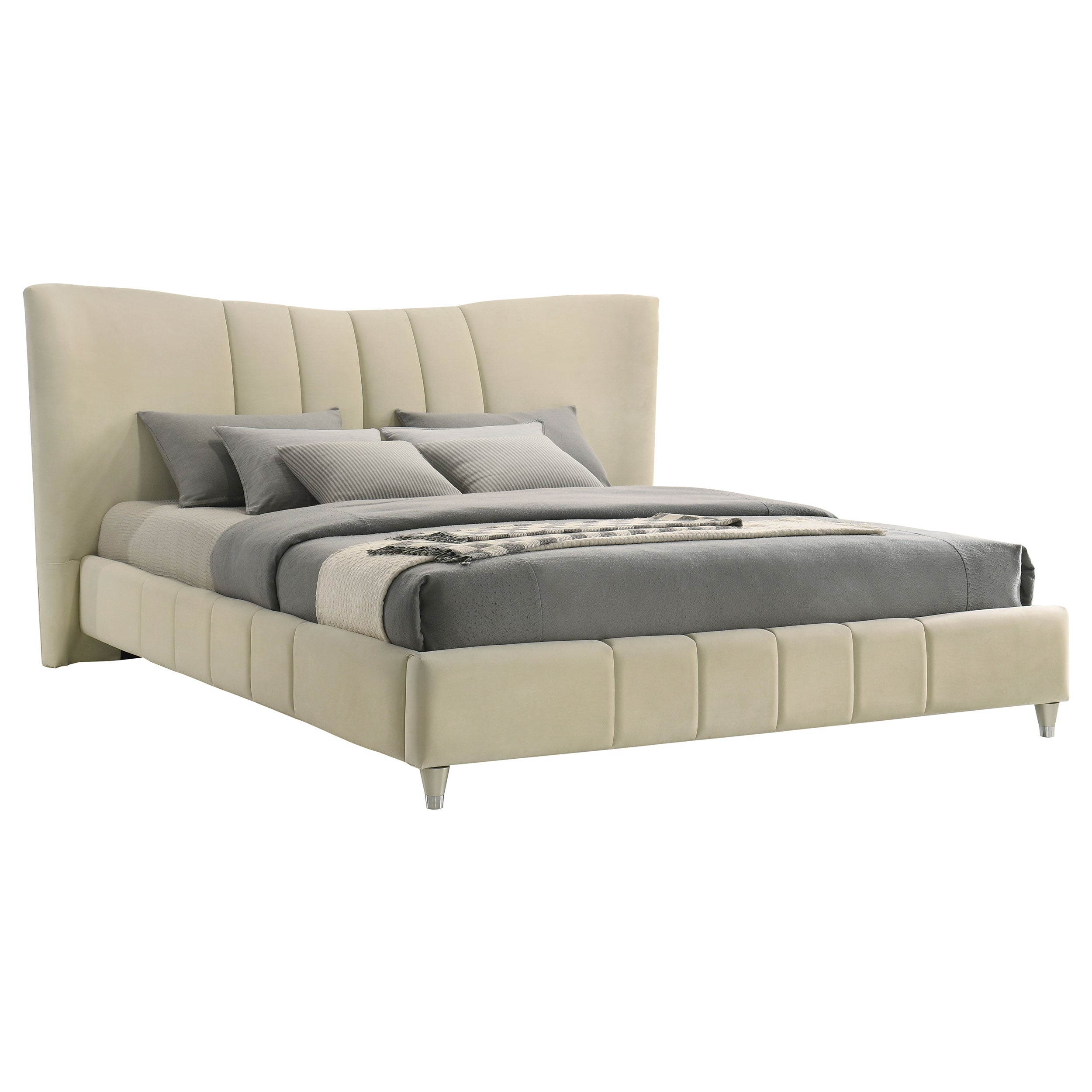Evelyn Upholstered Eastern King Panel Platform Bed Ivory-
