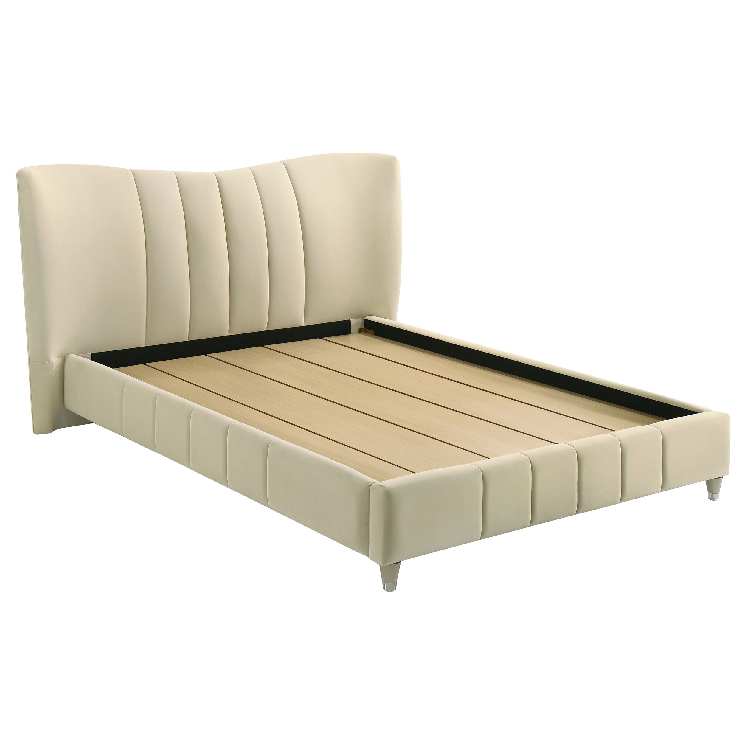 Evelyn Upholstered Queen Panel Platform Bed Ivory-