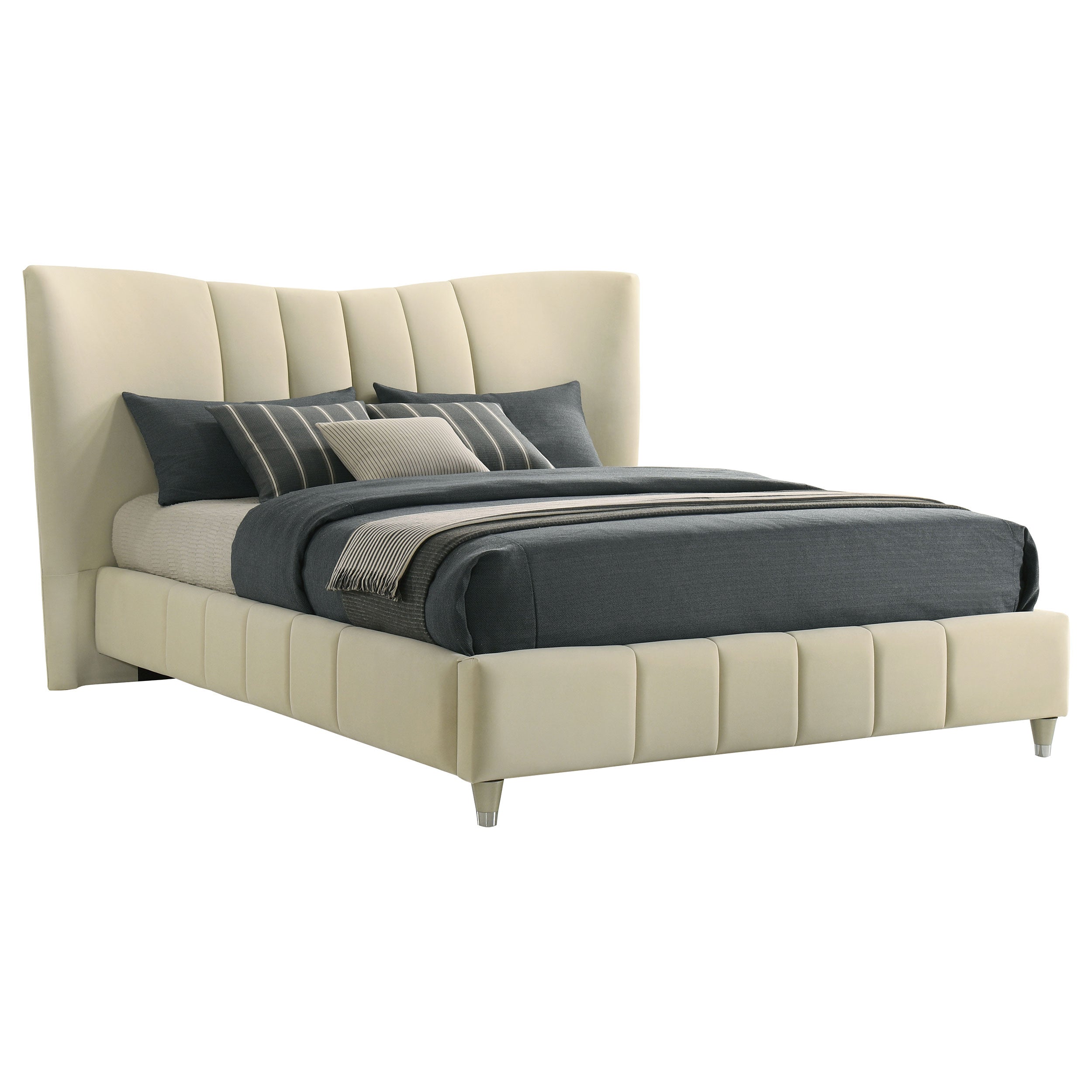 Evelyn Upholstered Queen Panel Platform Bed Ivory-