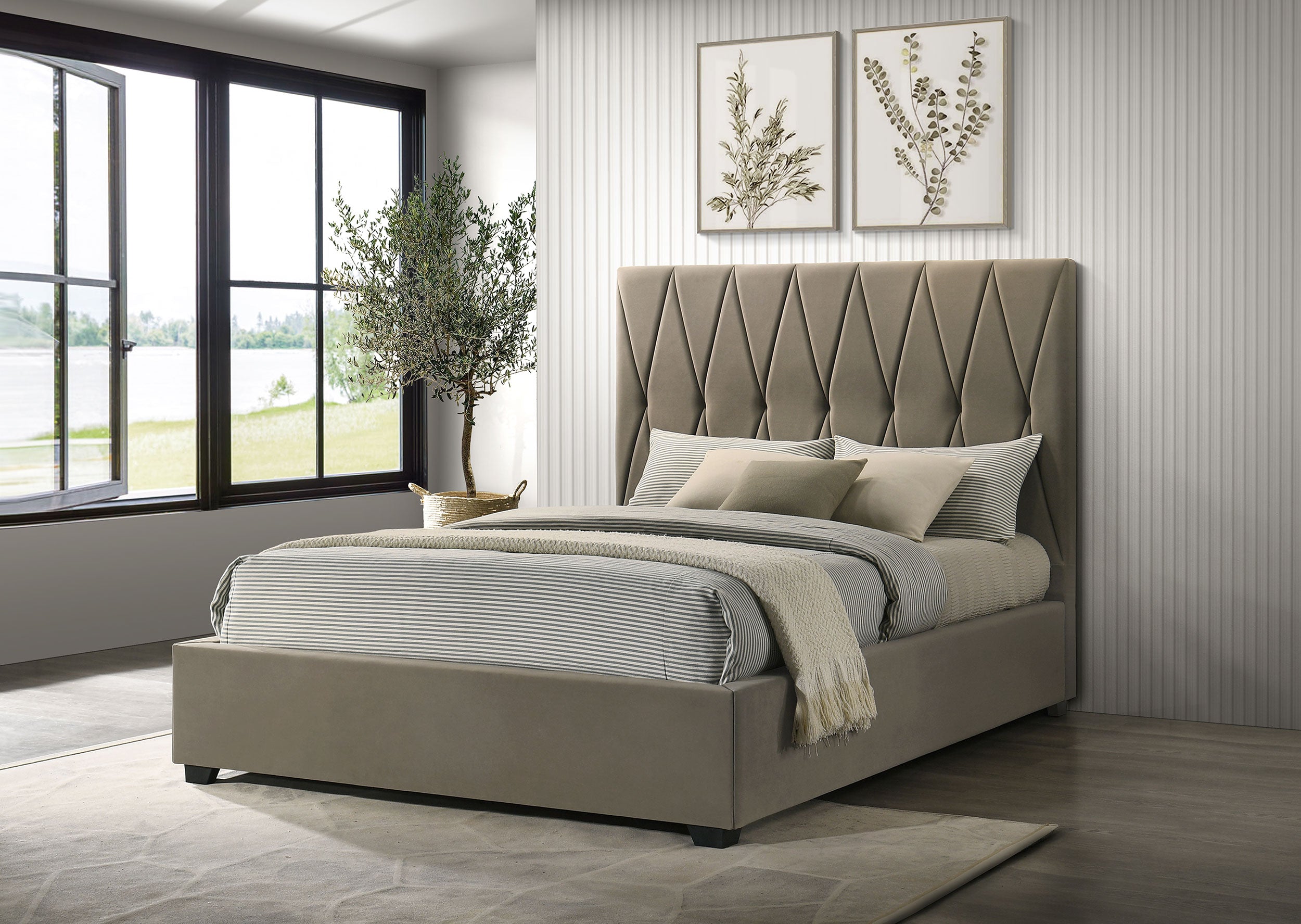 Delsea Upholstered Queen Panel Platform Bed Light Brown-