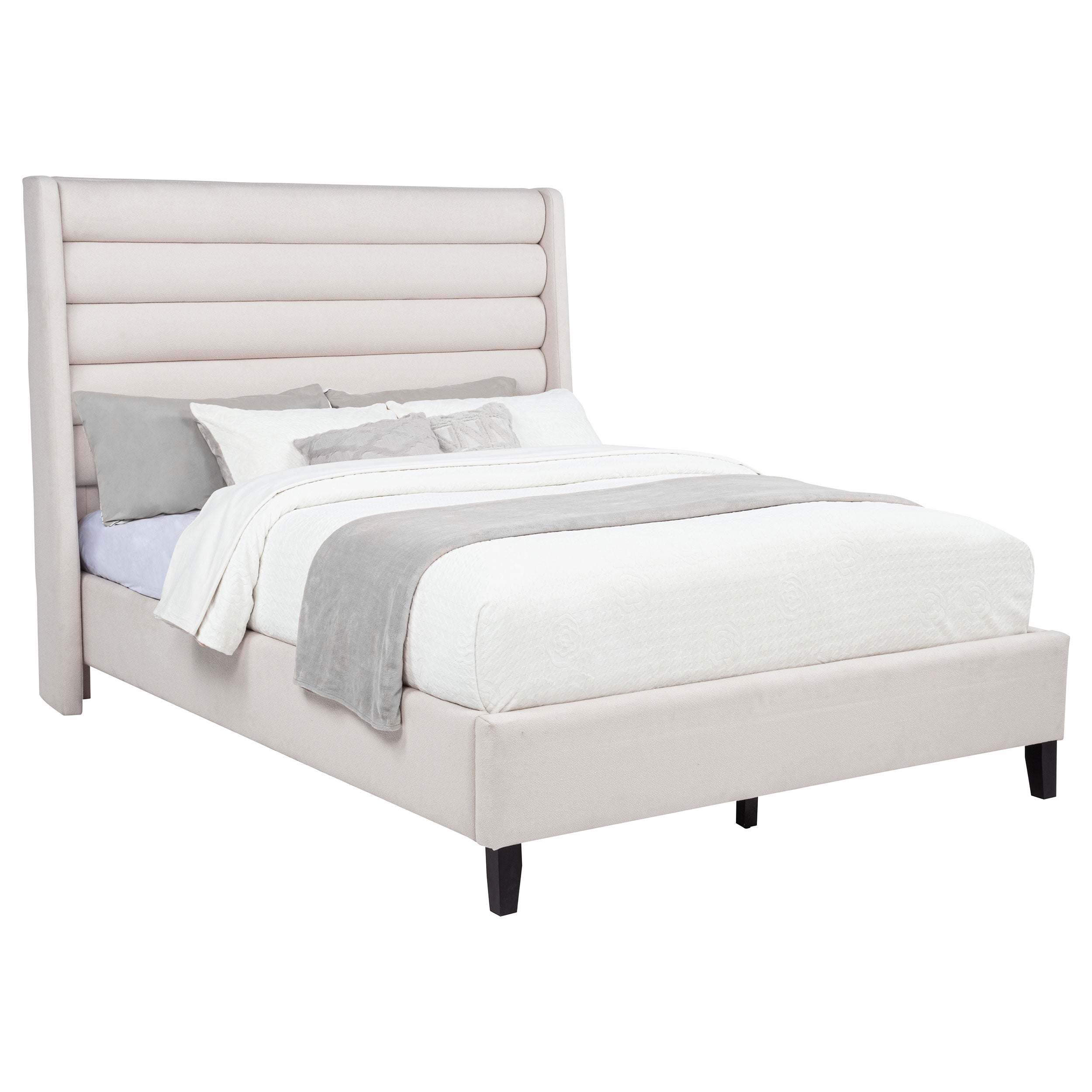 Leslie Upholstered Tufted Full Wingback Platform Bed Beige-