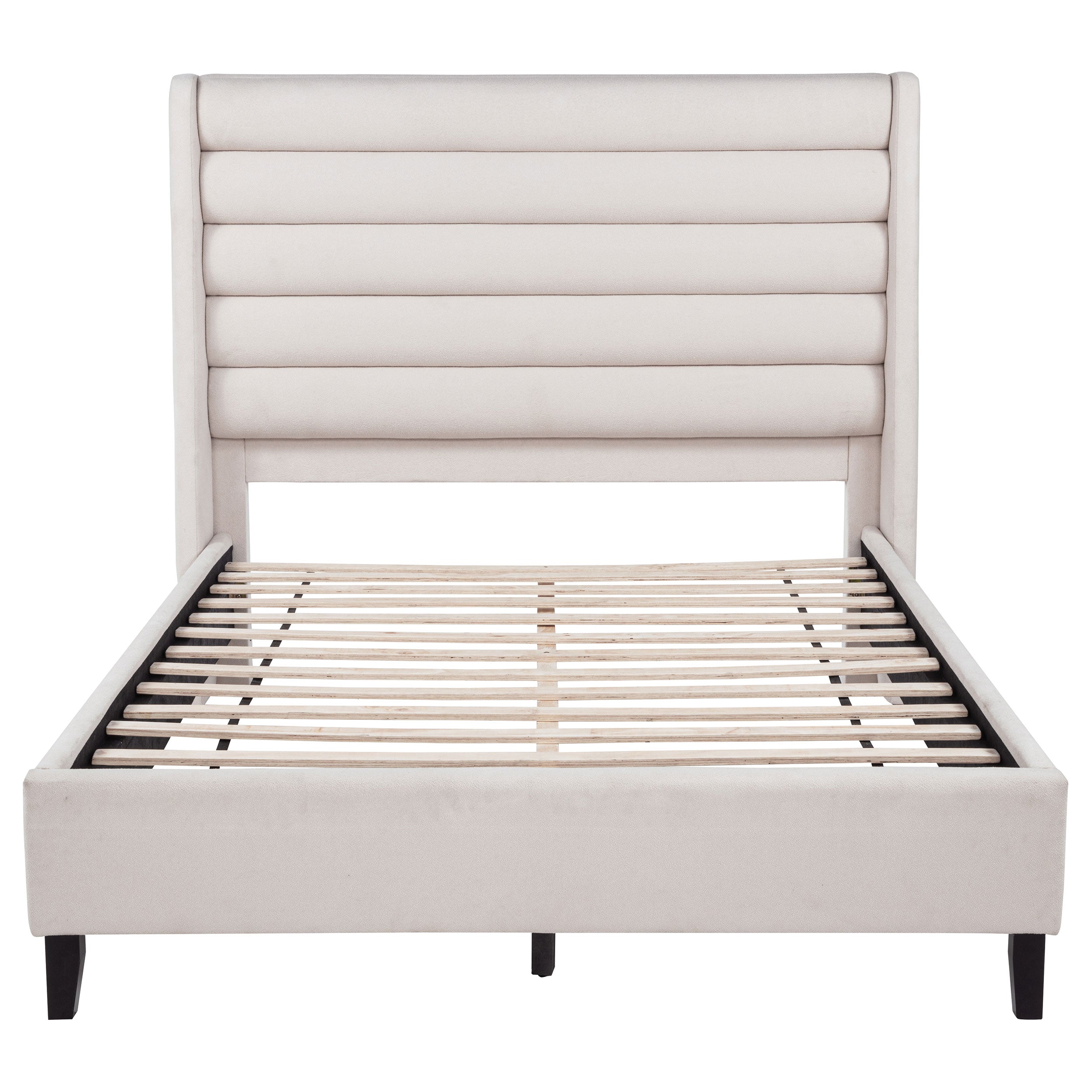 Leslie Upholstered Tufted Full Wingback Platform Bed Beige-