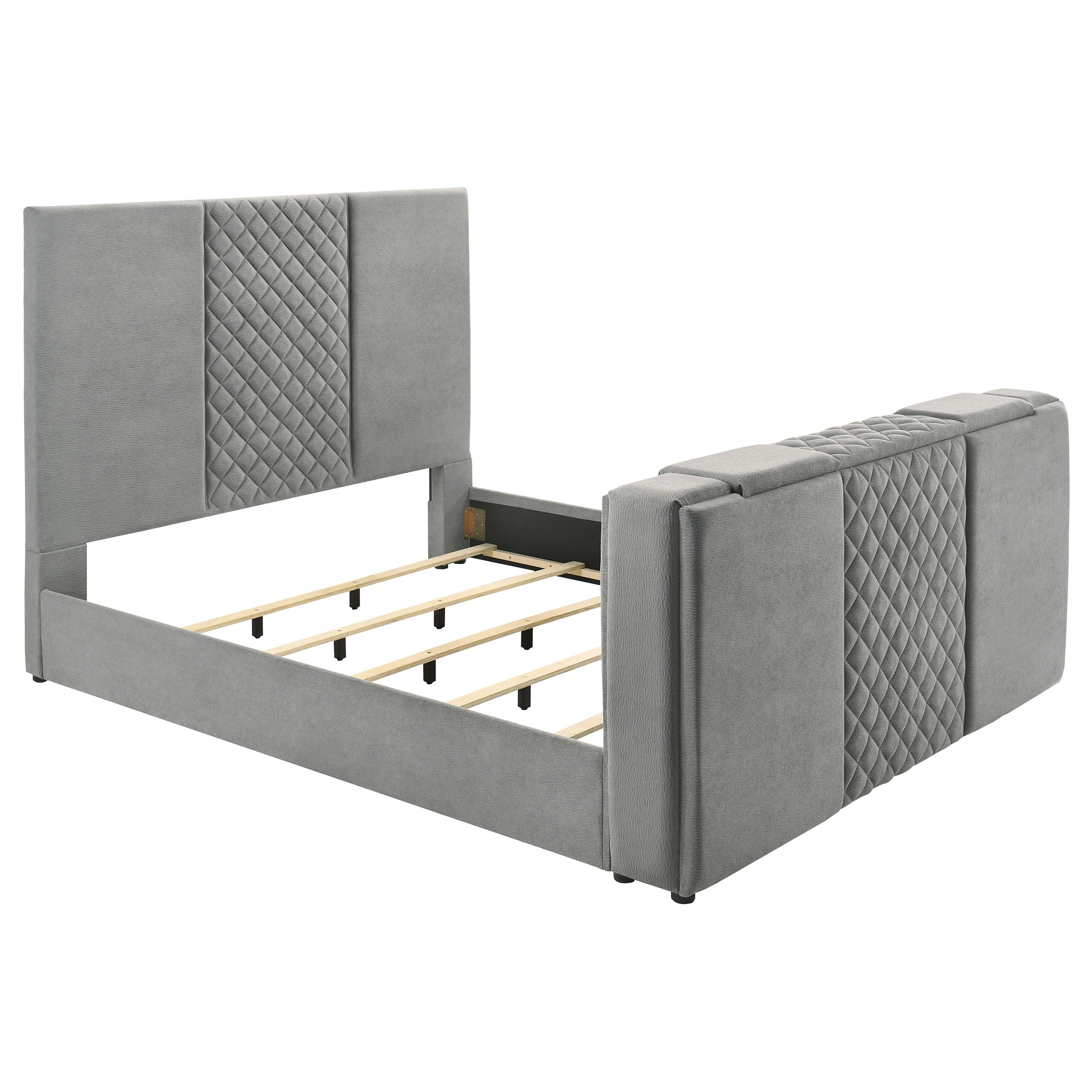 Tara 61-inch Upholstered Eastern King Panel TV Bed Grey-