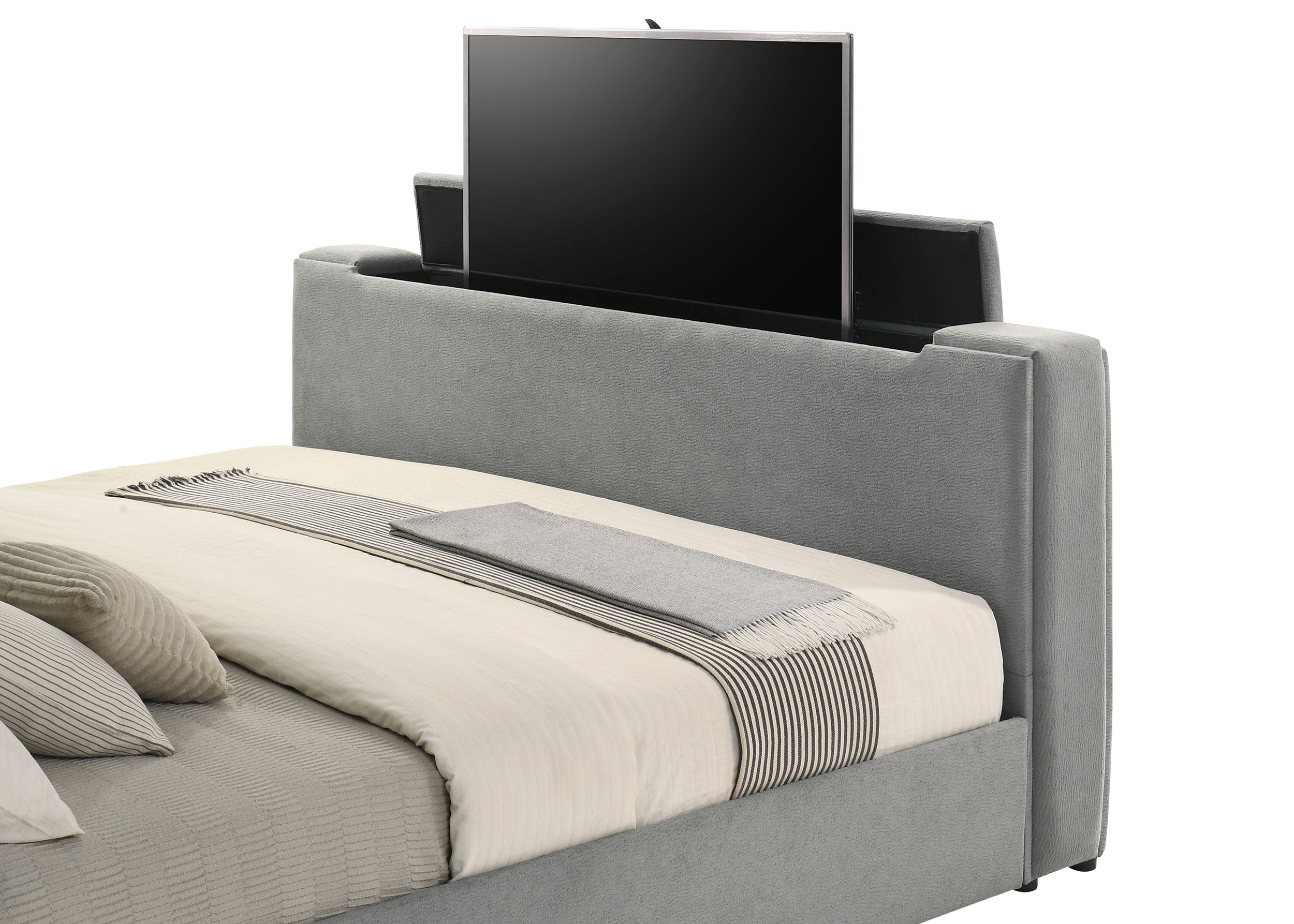 Tara 61-inch Upholstered Eastern King Panel TV Bed Grey-