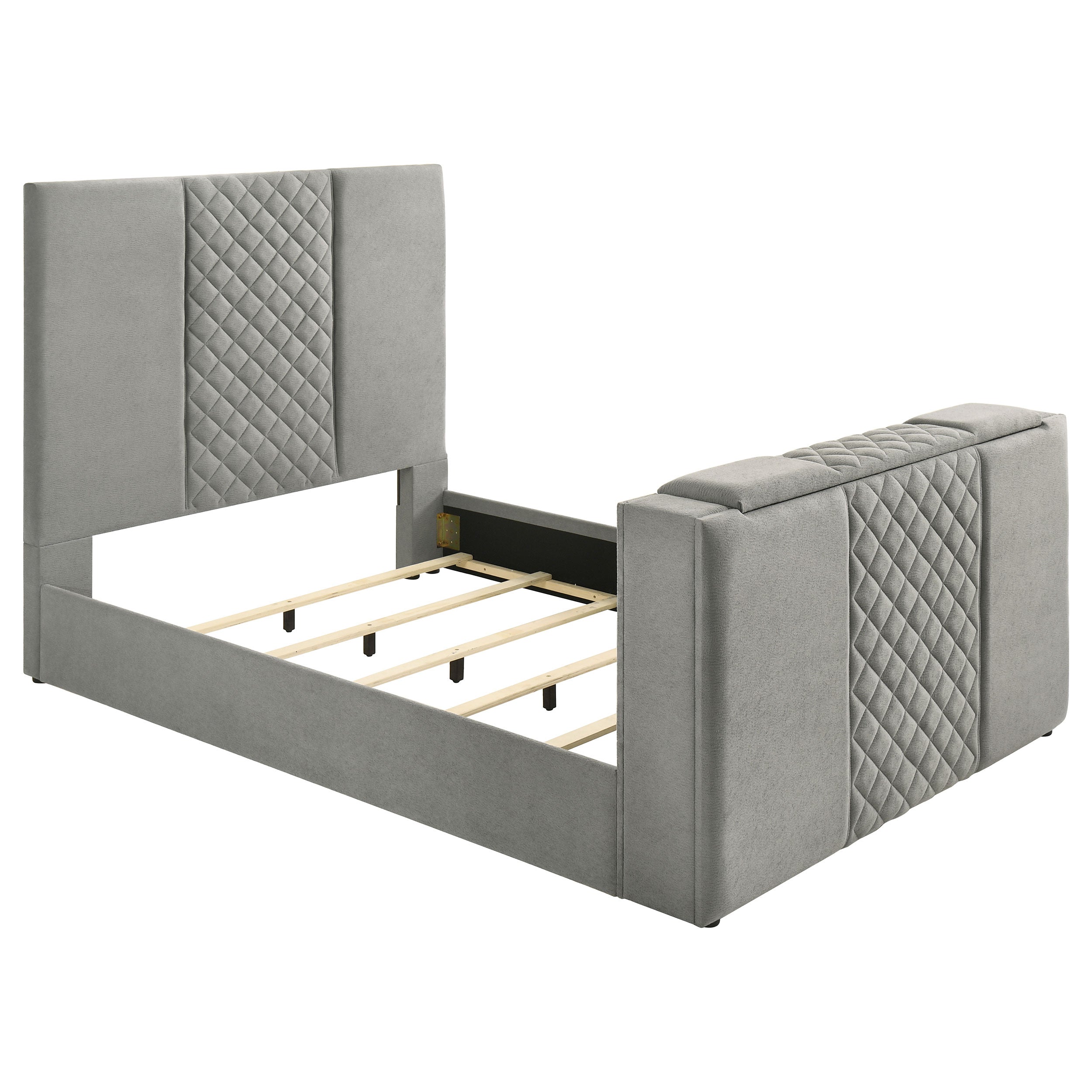 Tara 61-inch Upholstered Queen Panel TV Bed Grey-