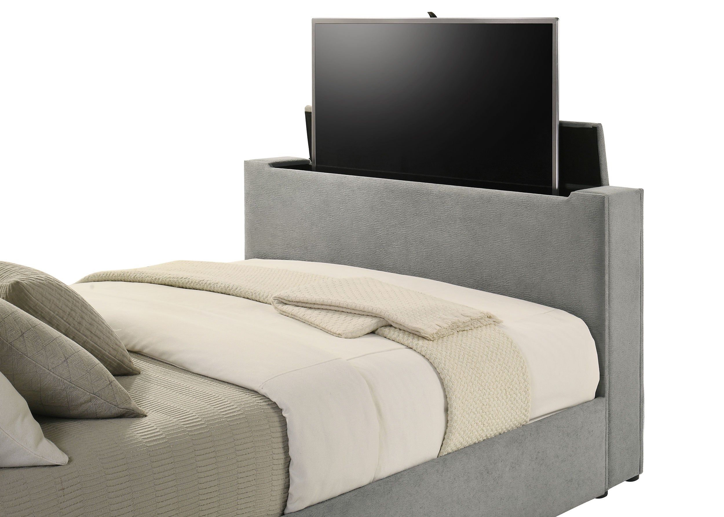 Tara 61-inch Upholstered Queen Panel TV Bed Grey-