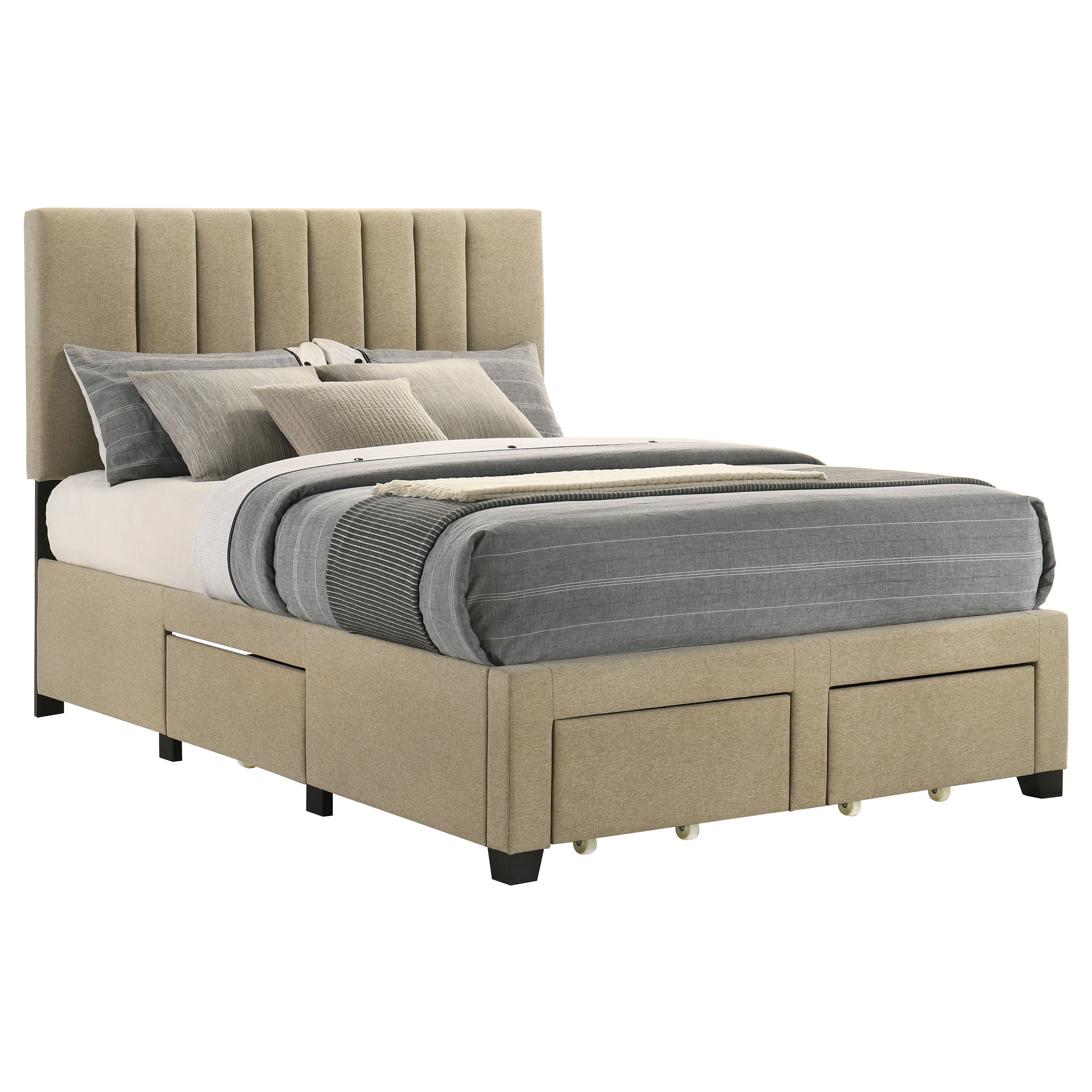 Wheatland 4-drawer Upholstered Full Storage Bed Light Brown-