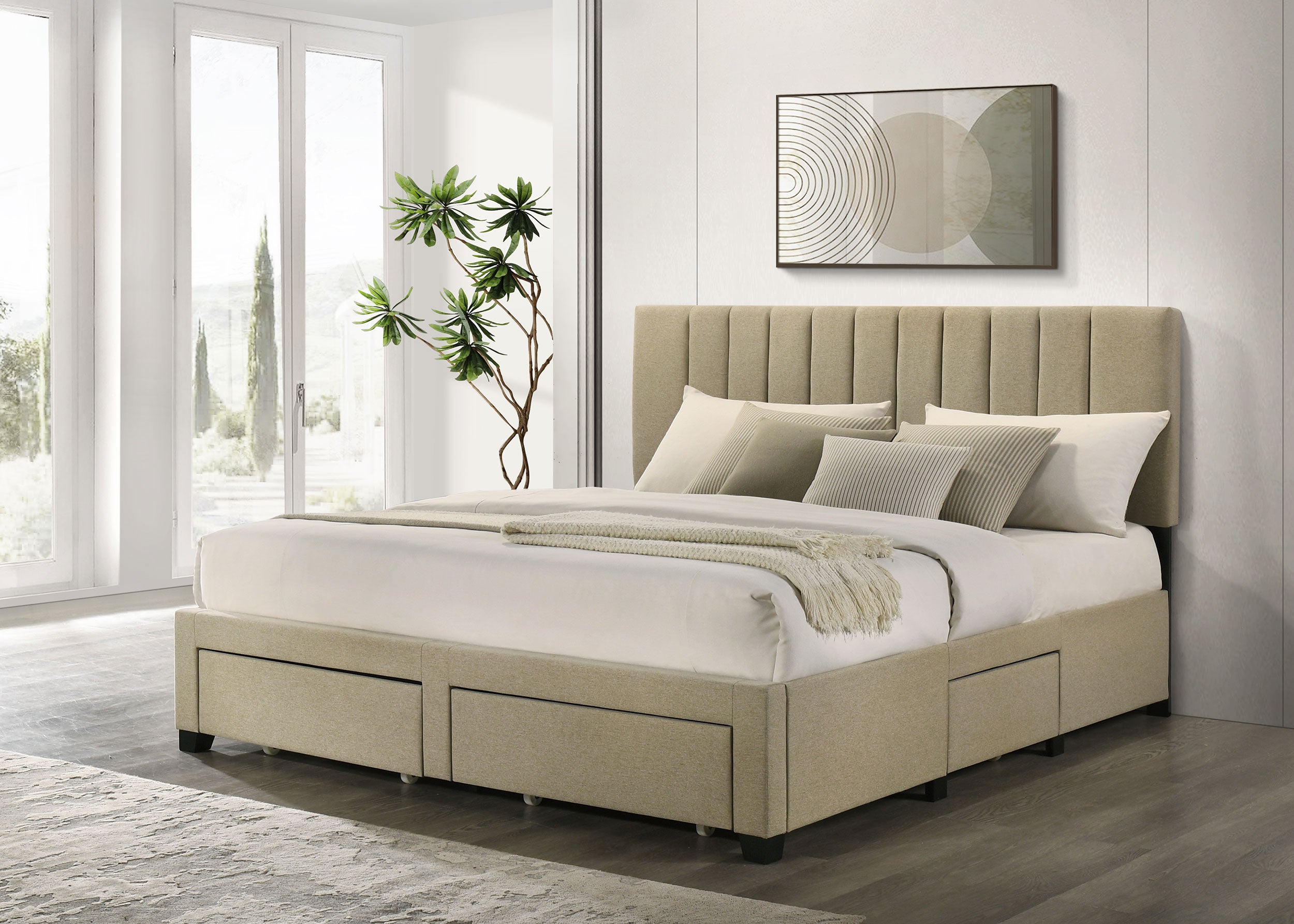 Wheatland 4-drawer Upholstered Eastern King Storage Bed Brown-