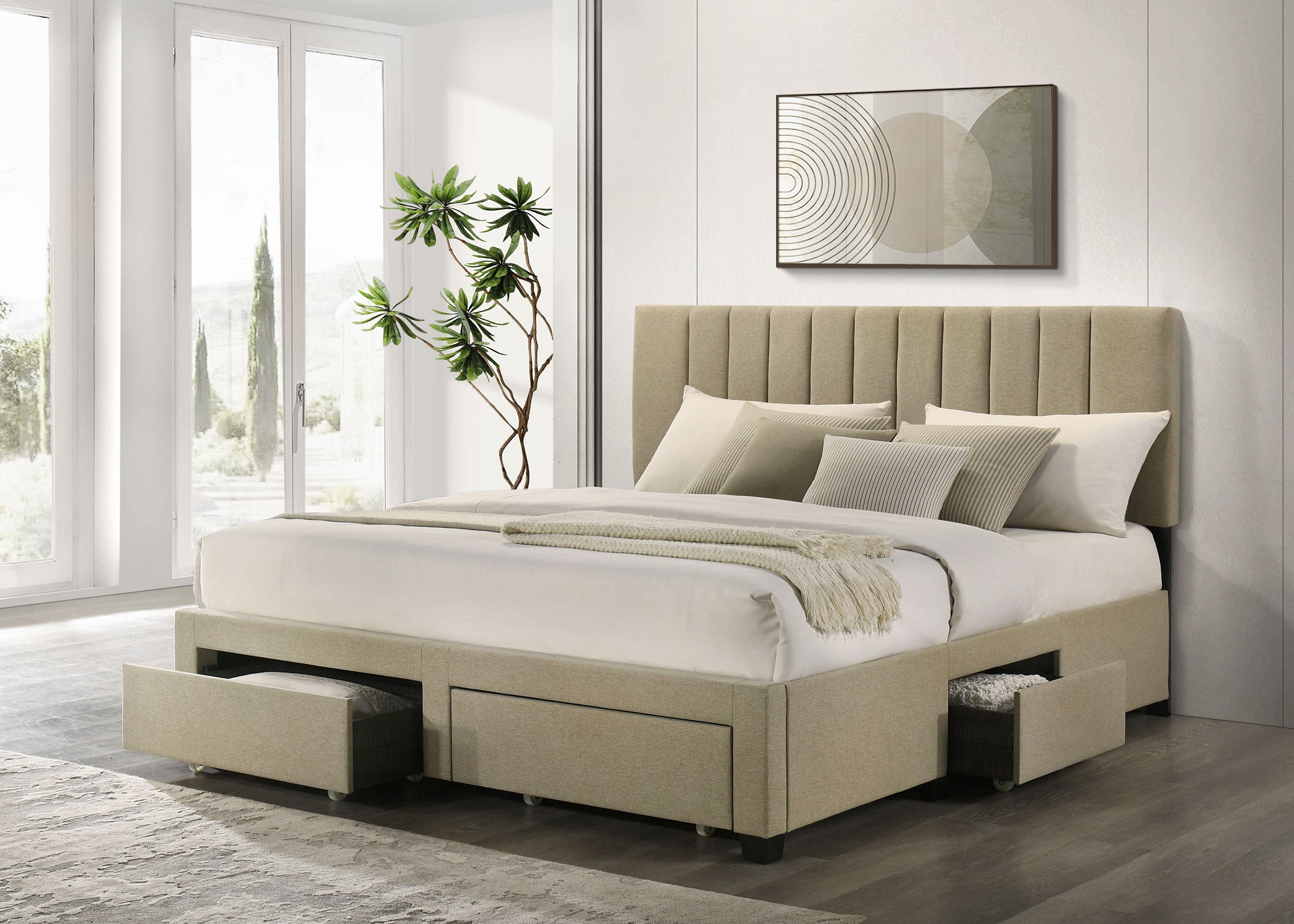 Wheatland 4-drawer Upholstered Eastern King Storage Bed Brown-