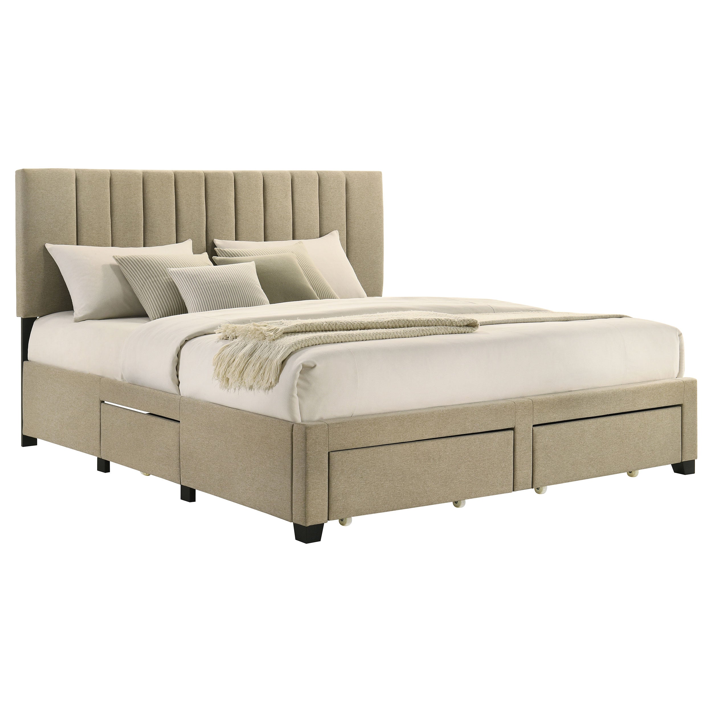Wheatland 4-drawer Upholstered Eastern King Storage Bed Brown-