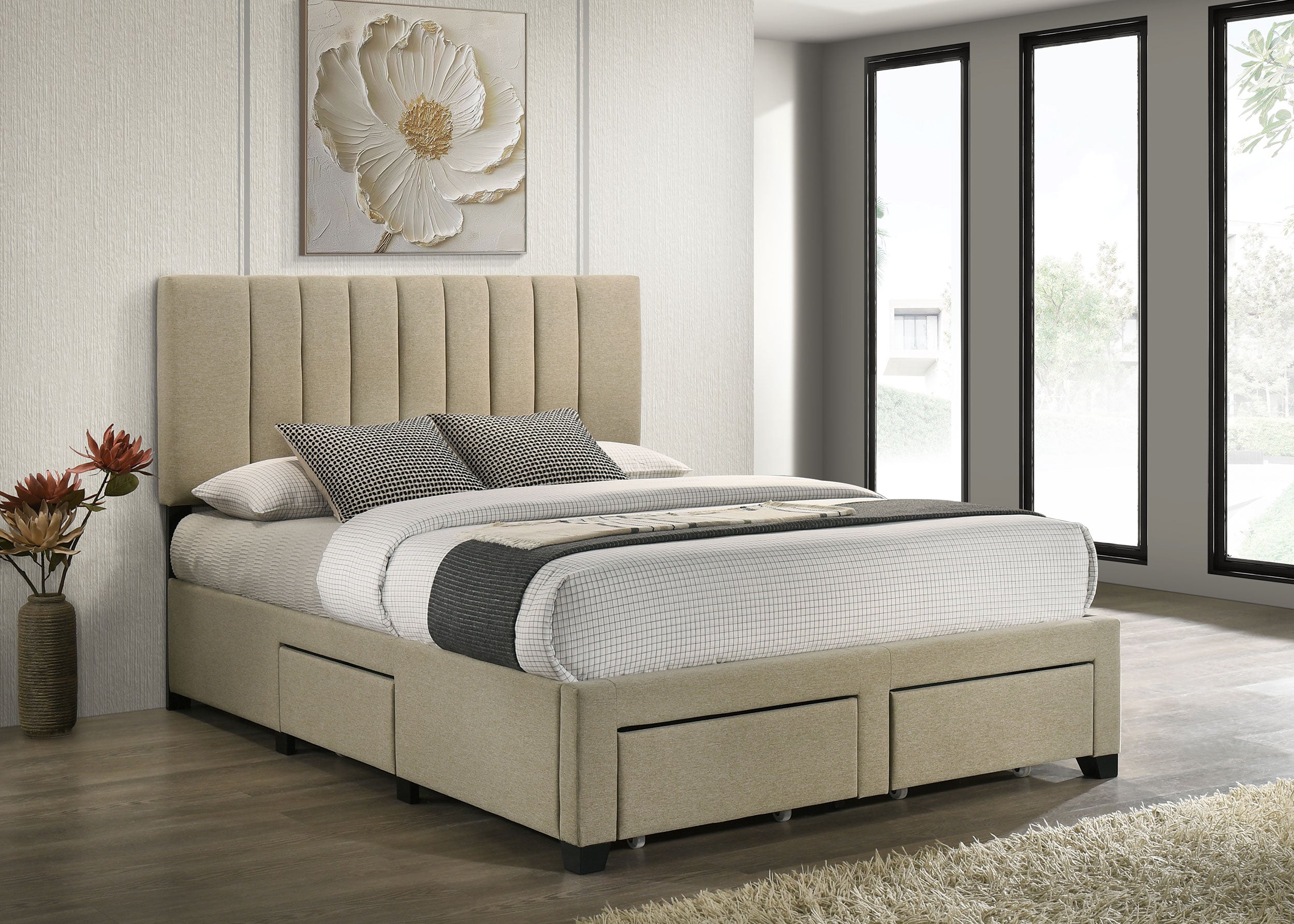 Wheatland 4-drawer Upholstered Queen Storage Bed Light Brown-