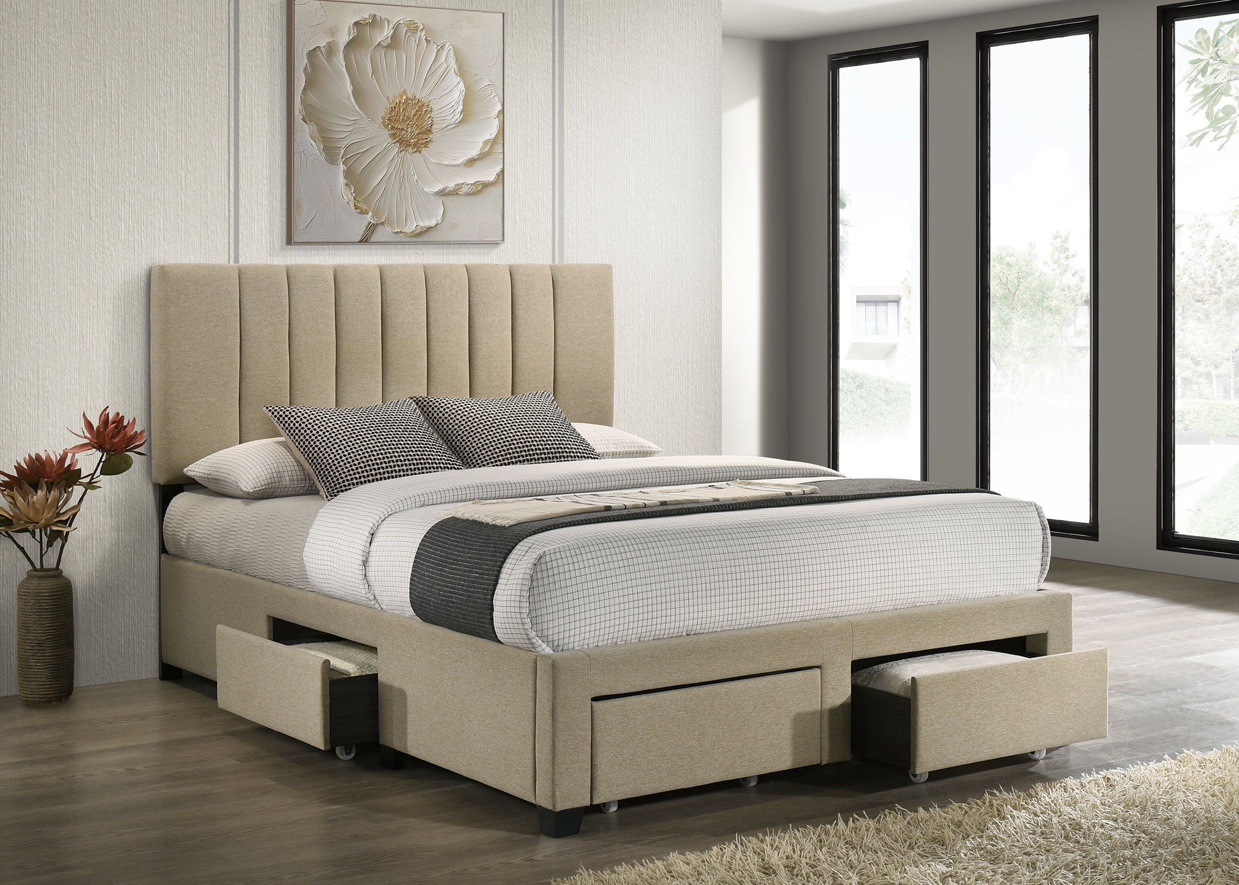 Wheatland 4-drawer Upholstered Queen Storage Bed Light Brown-
