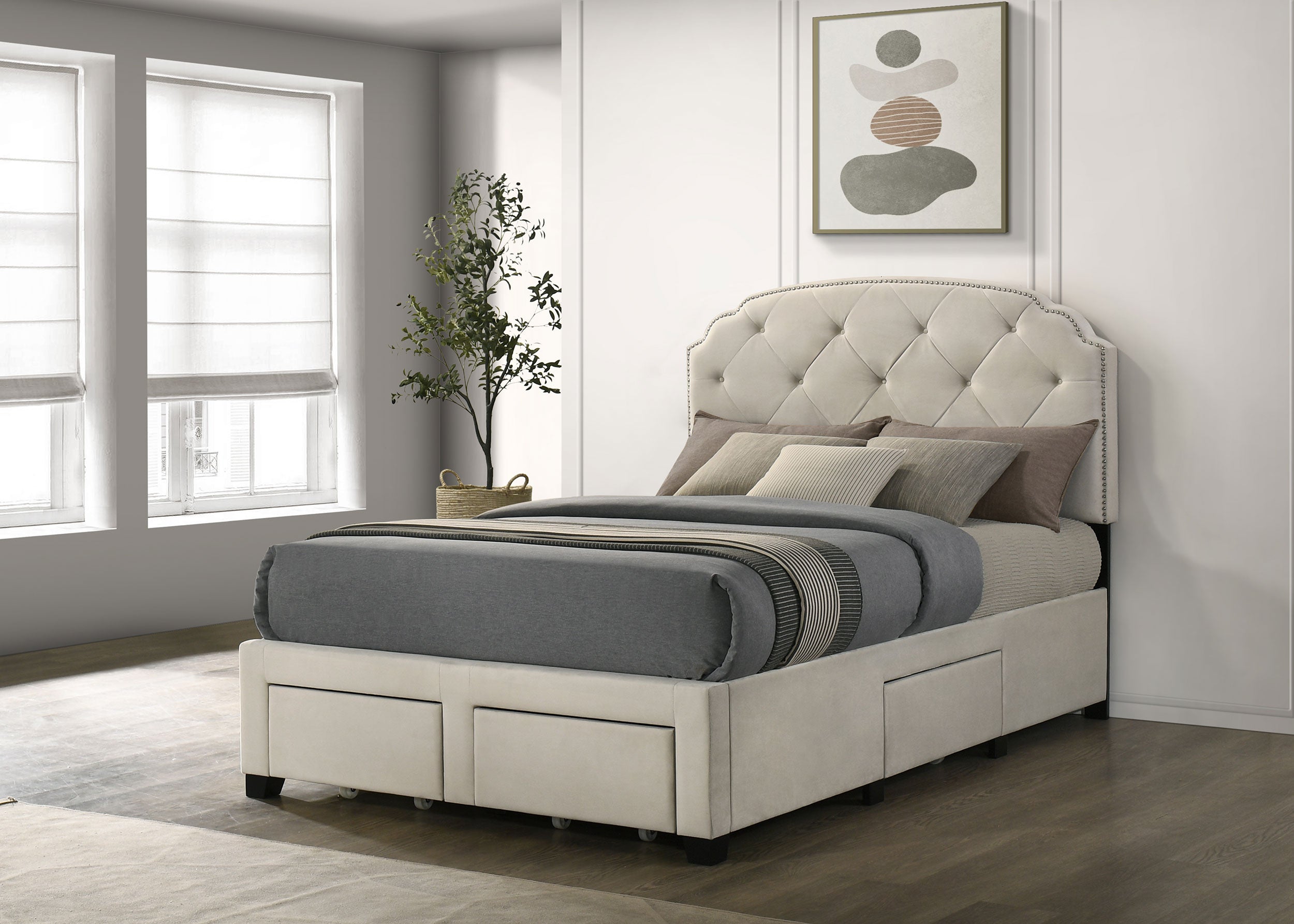 Marianna 4-drawer Upholstered Full Storage Bed Cream-