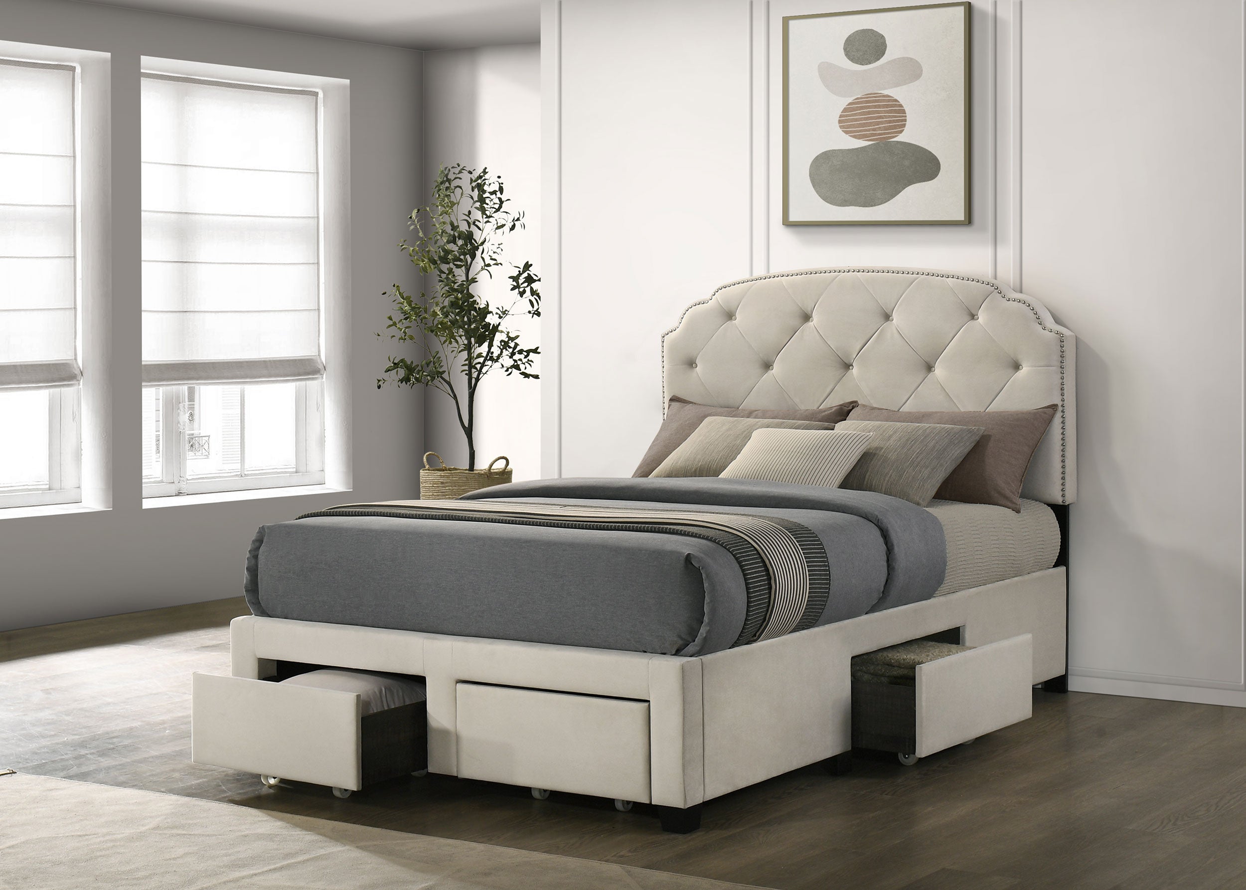Marianna 4-drawer Upholstered Full Storage Bed Cream-