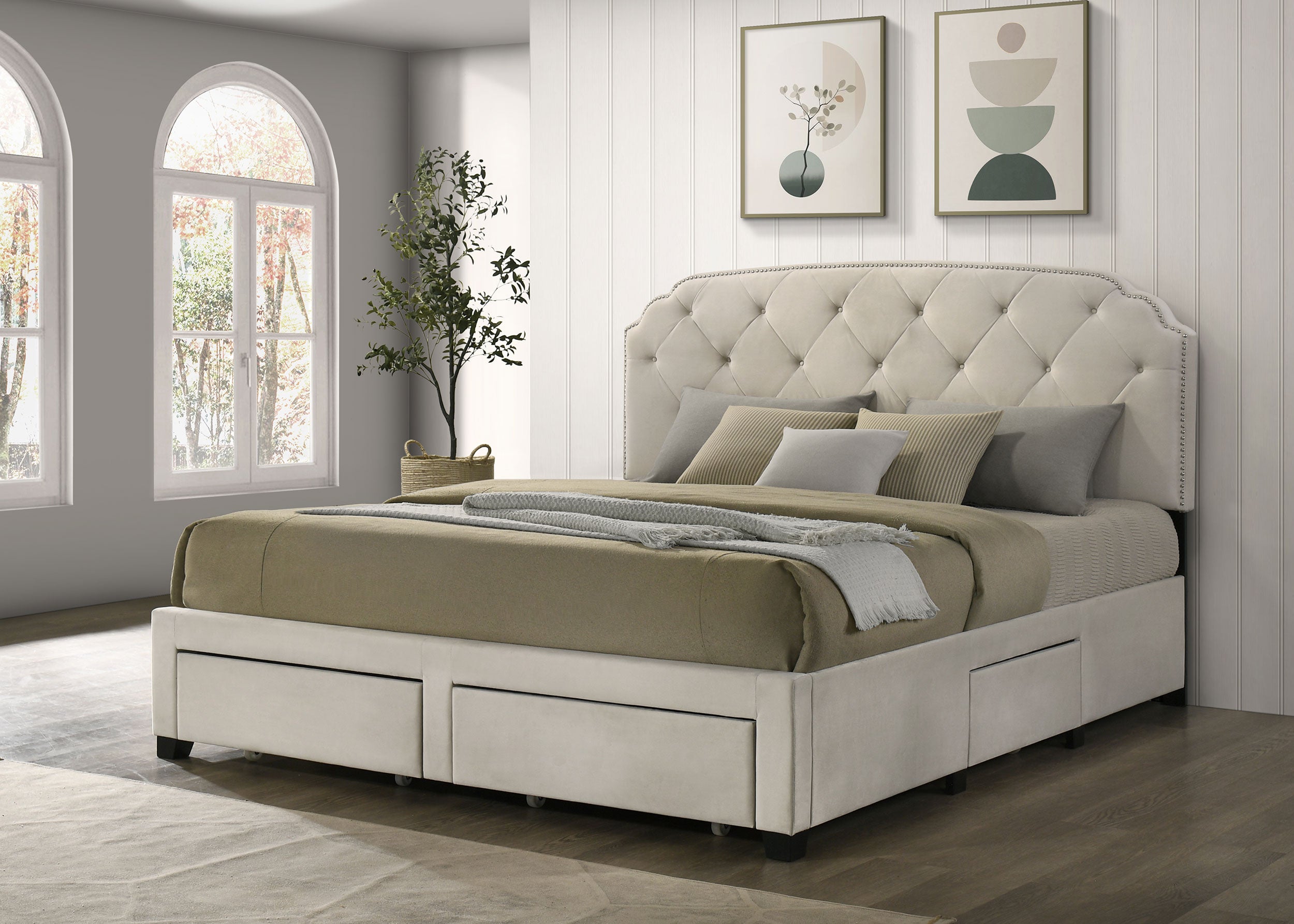 Marianna 4-drawer Upholstered Eastern King Storage Bed Cream-