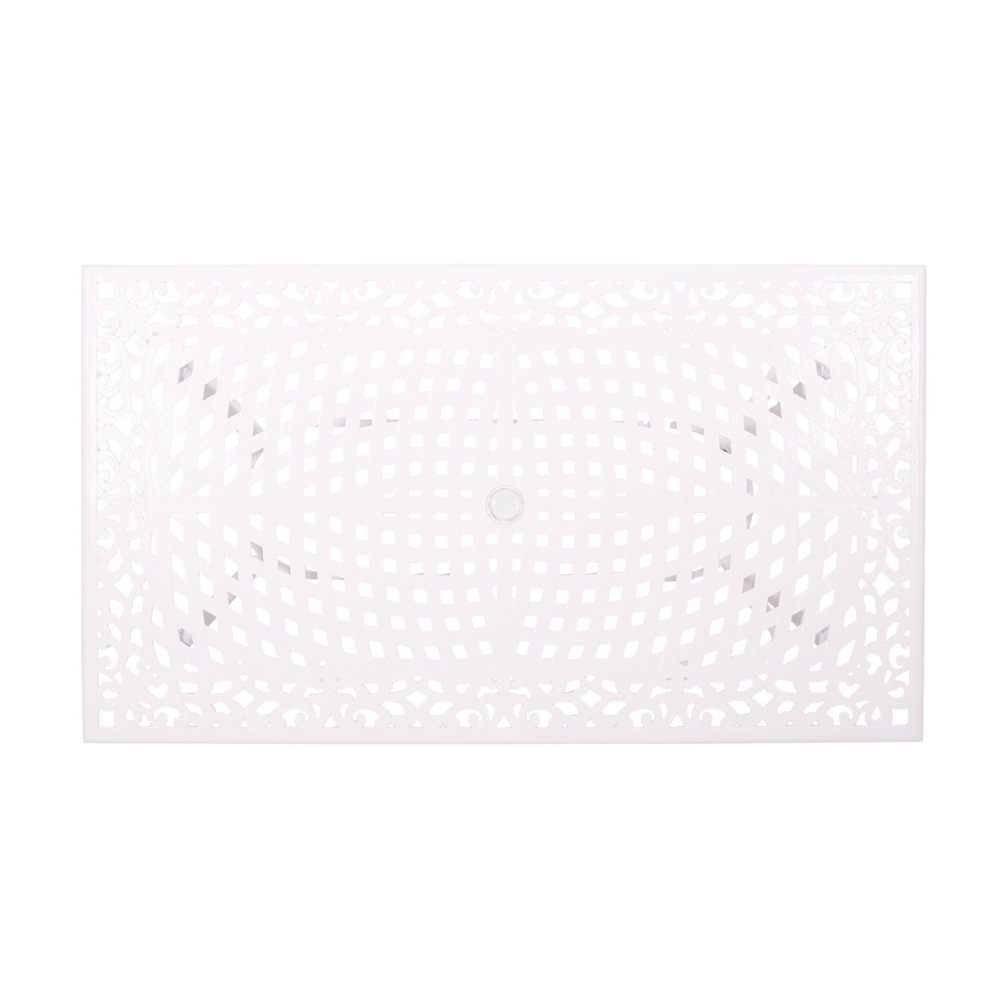 Celestine - Outdoor Cast Aluminum Dining Table With Floral Lattice Design And Umbrella Holder