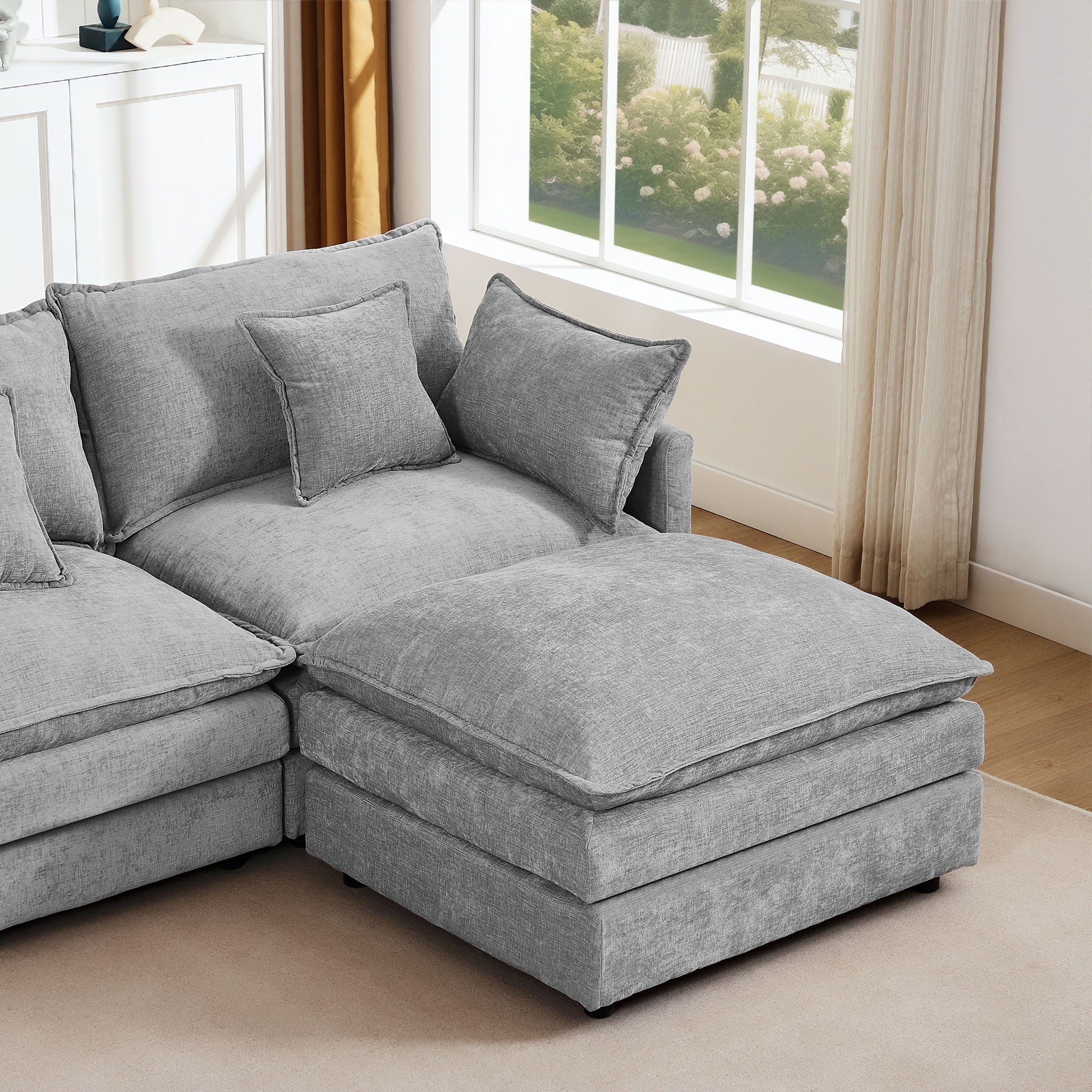 Modular L-Shaped Sectional Sofa With Movable Ottoman
