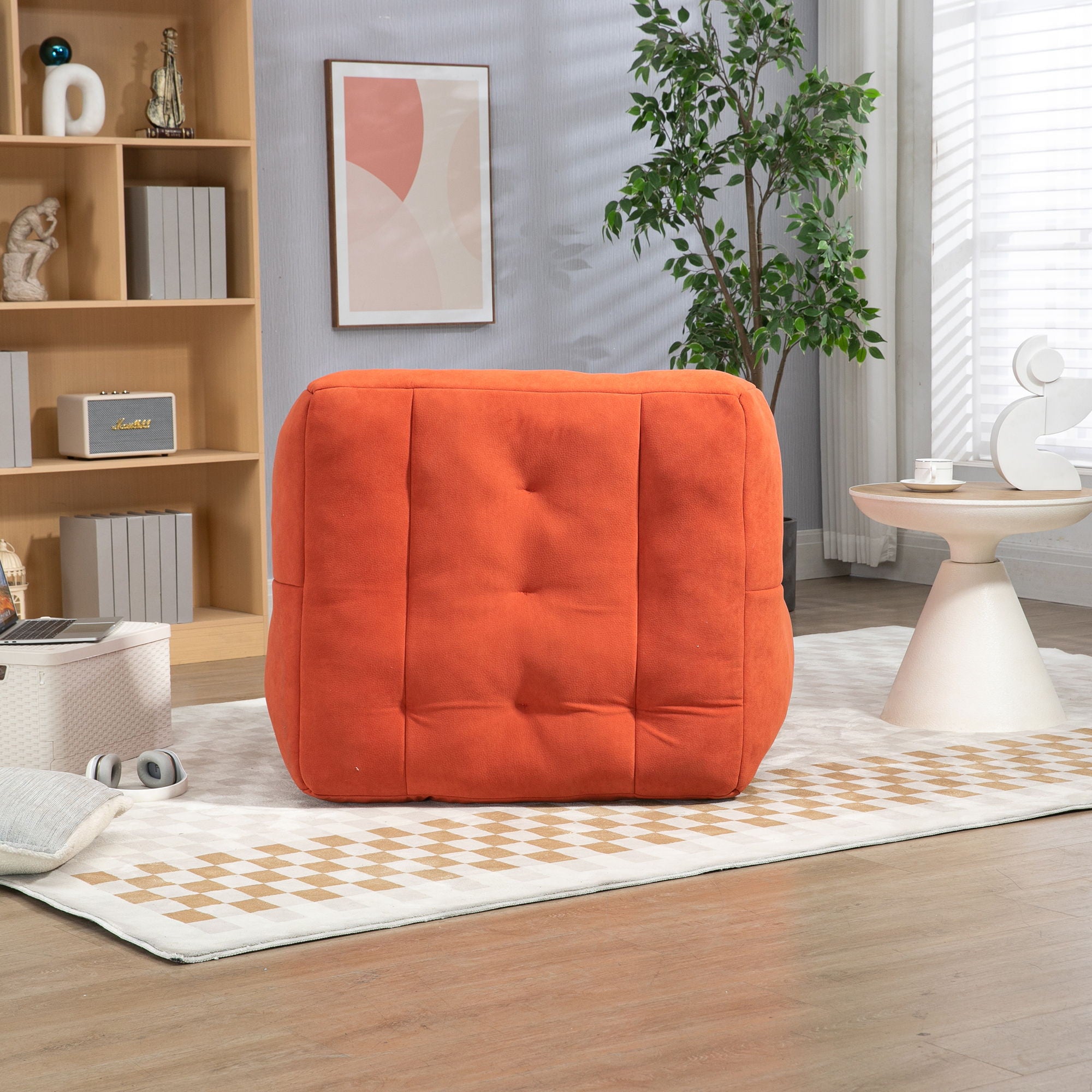 Modern Indoor Fluffy Bean Bag Chair With Memory Foam And Ottoman, Super Soft