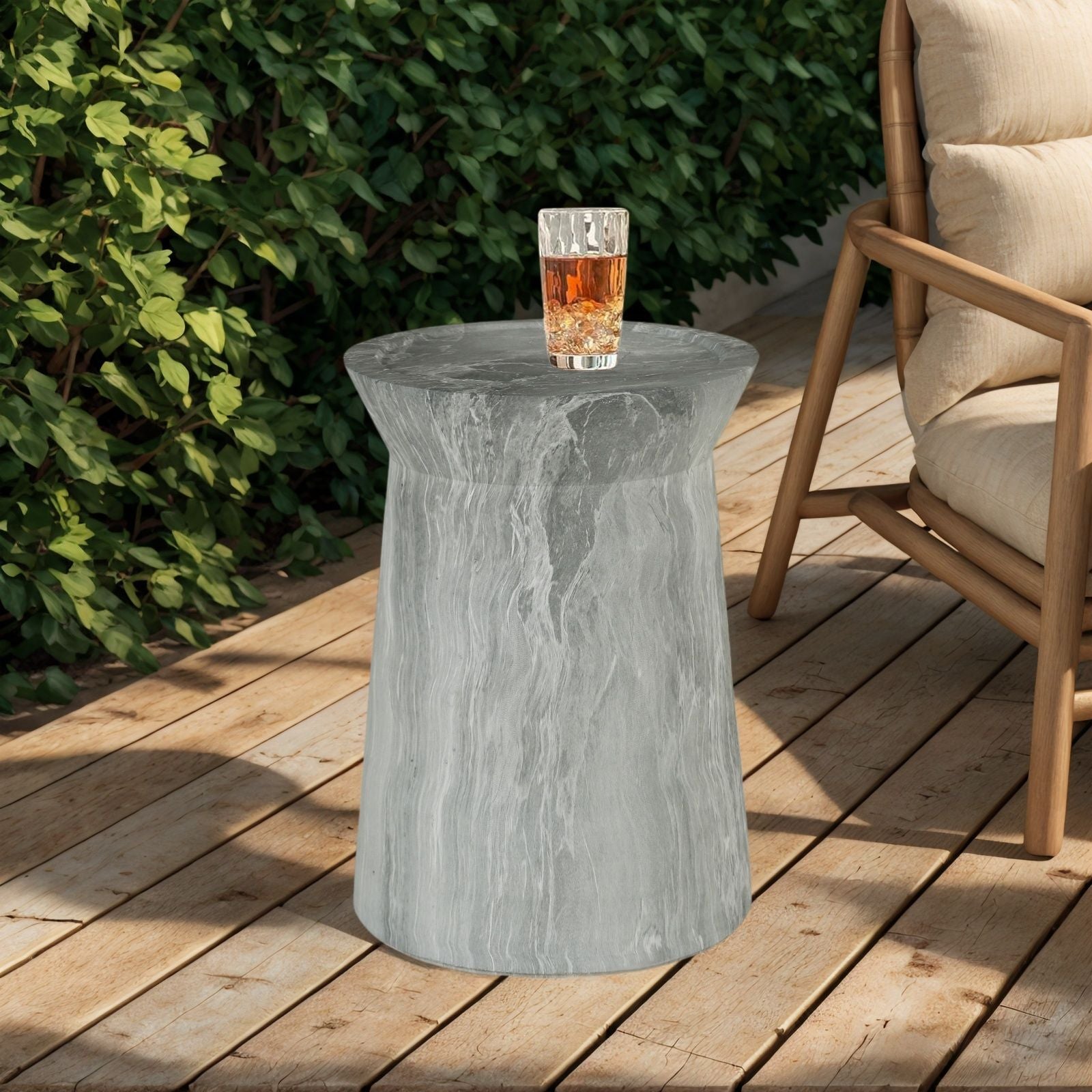 Round Outdoor End Table - Marble