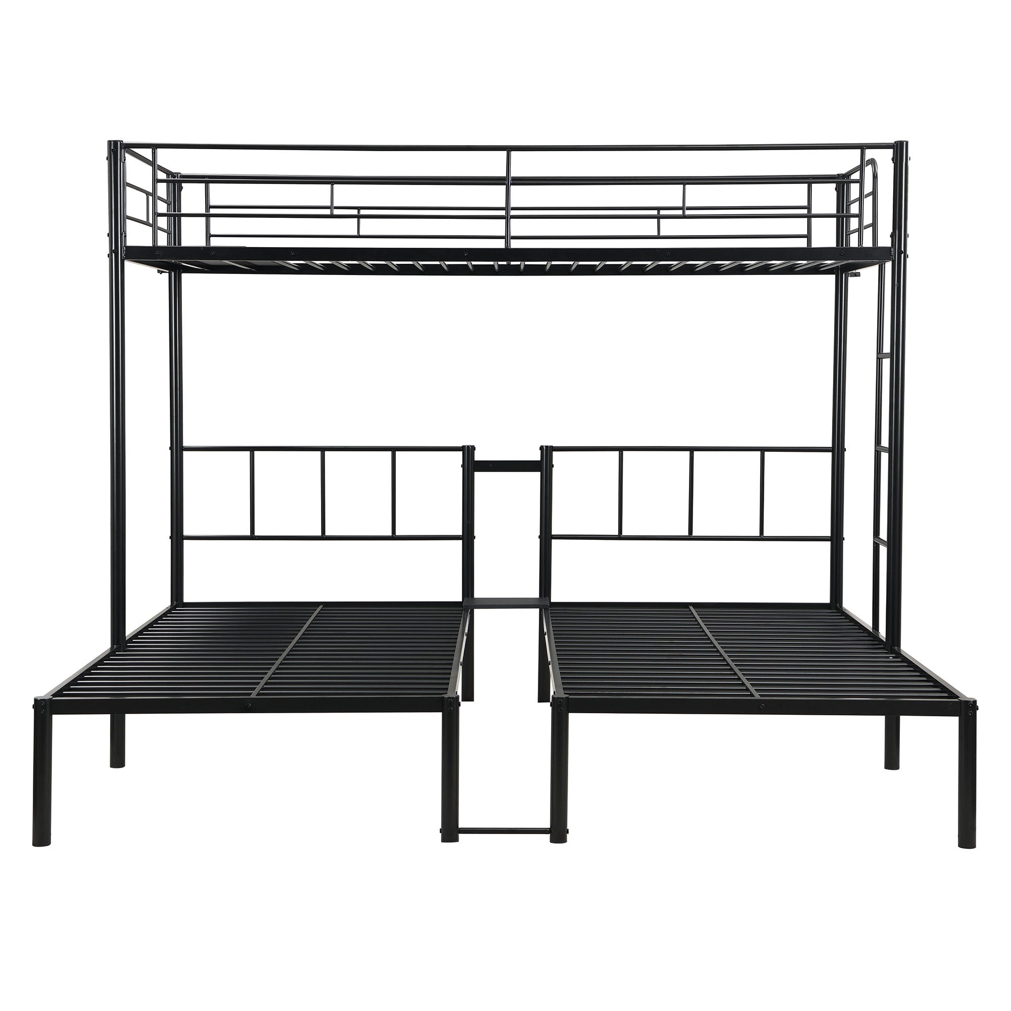 Twin Over Twin Over Twin Triple Bunk Bed With Safety Rails And Storage Shelf - Black