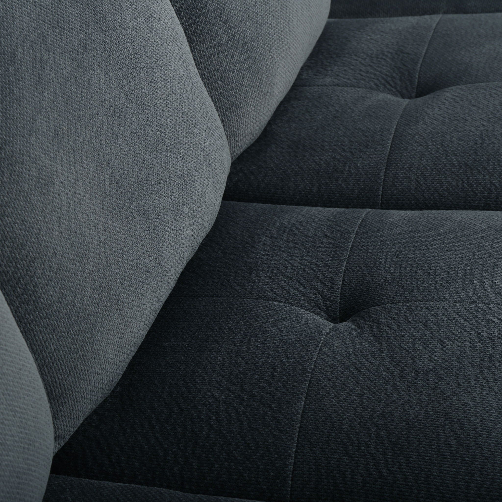 Modern L Shaped Fabric Sectional Sofa With Tufted Detail - Charcoal